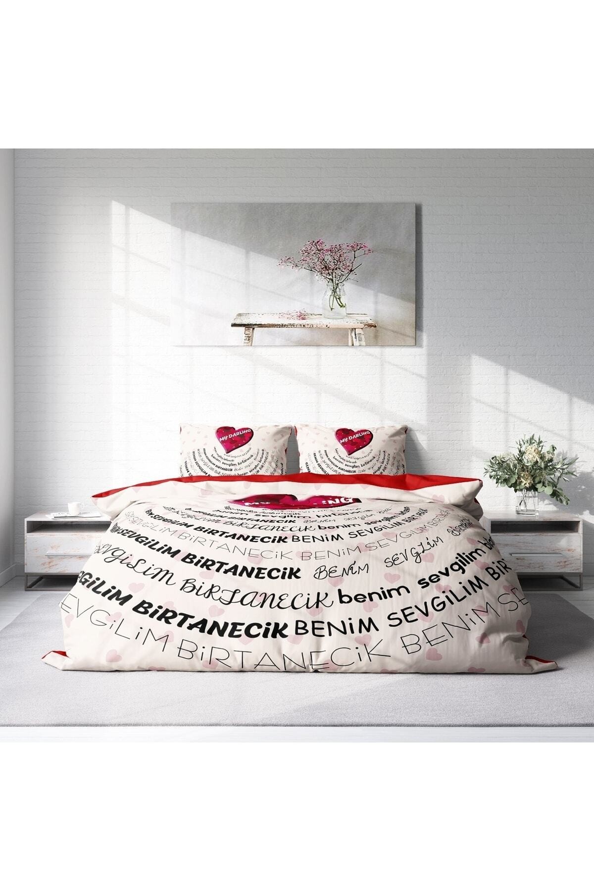 Kıng Sıze Sevgililer Günü Pamuk Saten Çift Kişilik Nevresim Takımı My Darling 220x240cm