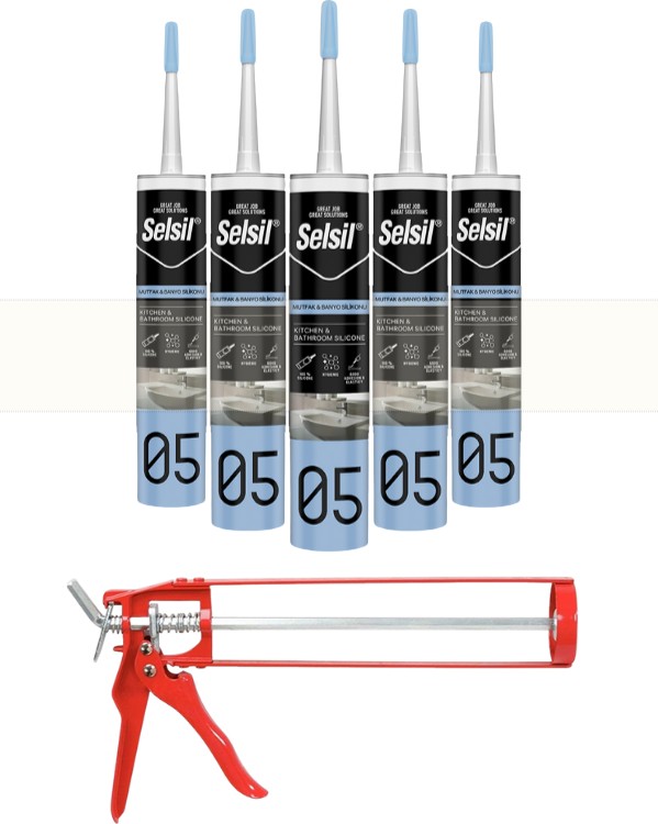 Duşakabin Silikonu Şeffaf 280 ml (5 Adet),demir Tabanca