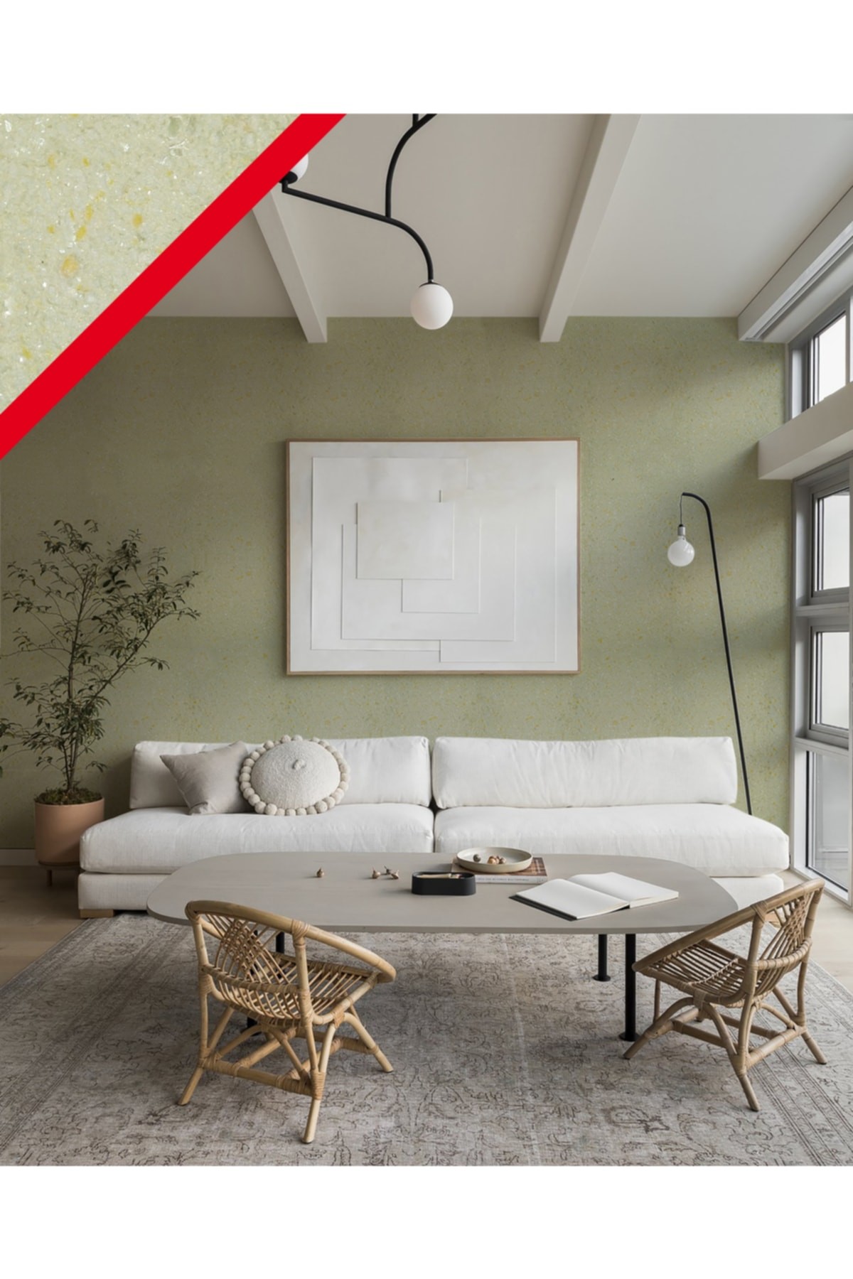 Enerjik Isı Ve Ses Yalıtımlı Ipek Sıva Elegans Serisi - Elg 003 Yeşil Sarı Ayçicek