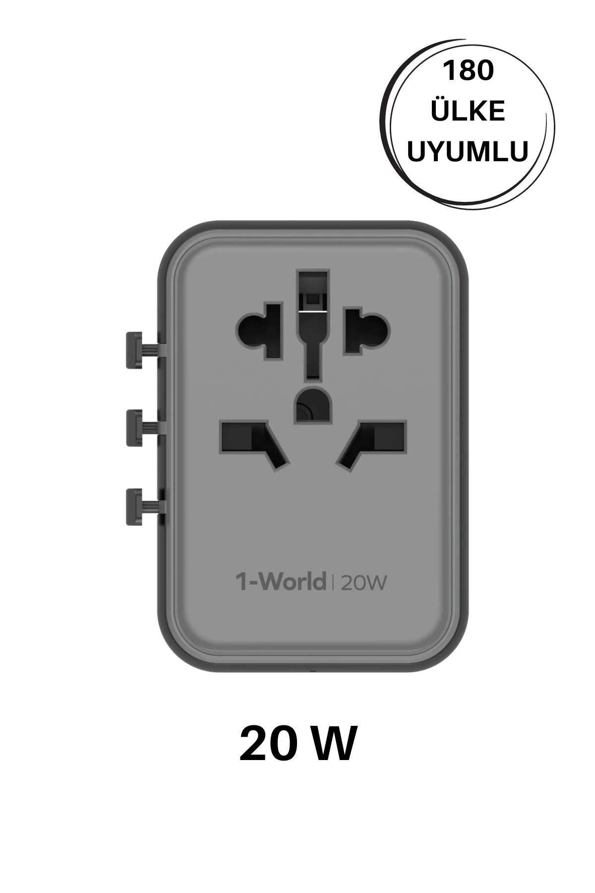 20W 1-World 5-Port AC Seyahat Piriz Dönüştürücü Charger (BLACK)
