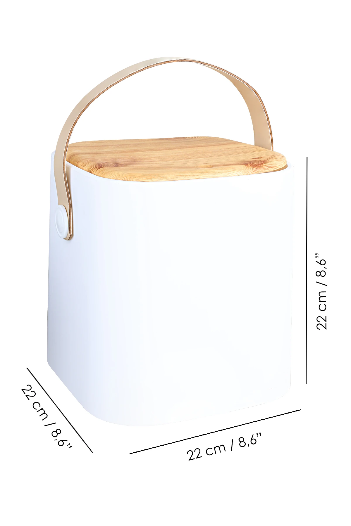 4Lt Ahşap Görünümlü Çöp Kovası - Akıllı Kapak Tutma Saplı Kovalı Tezgah Üstü Mutfak Çöp Kovası Beyaz