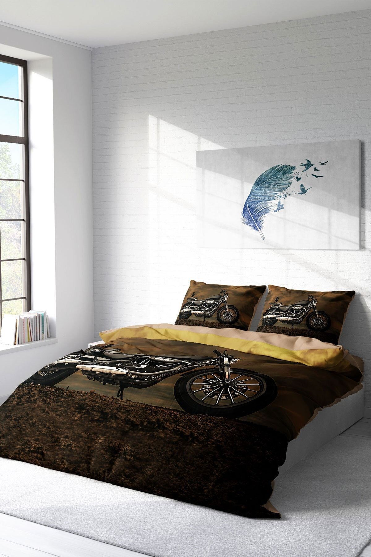 Nevresim Takımı %100 Doğal Pamuk Çift Kişilik 3d Digital Motorcycles