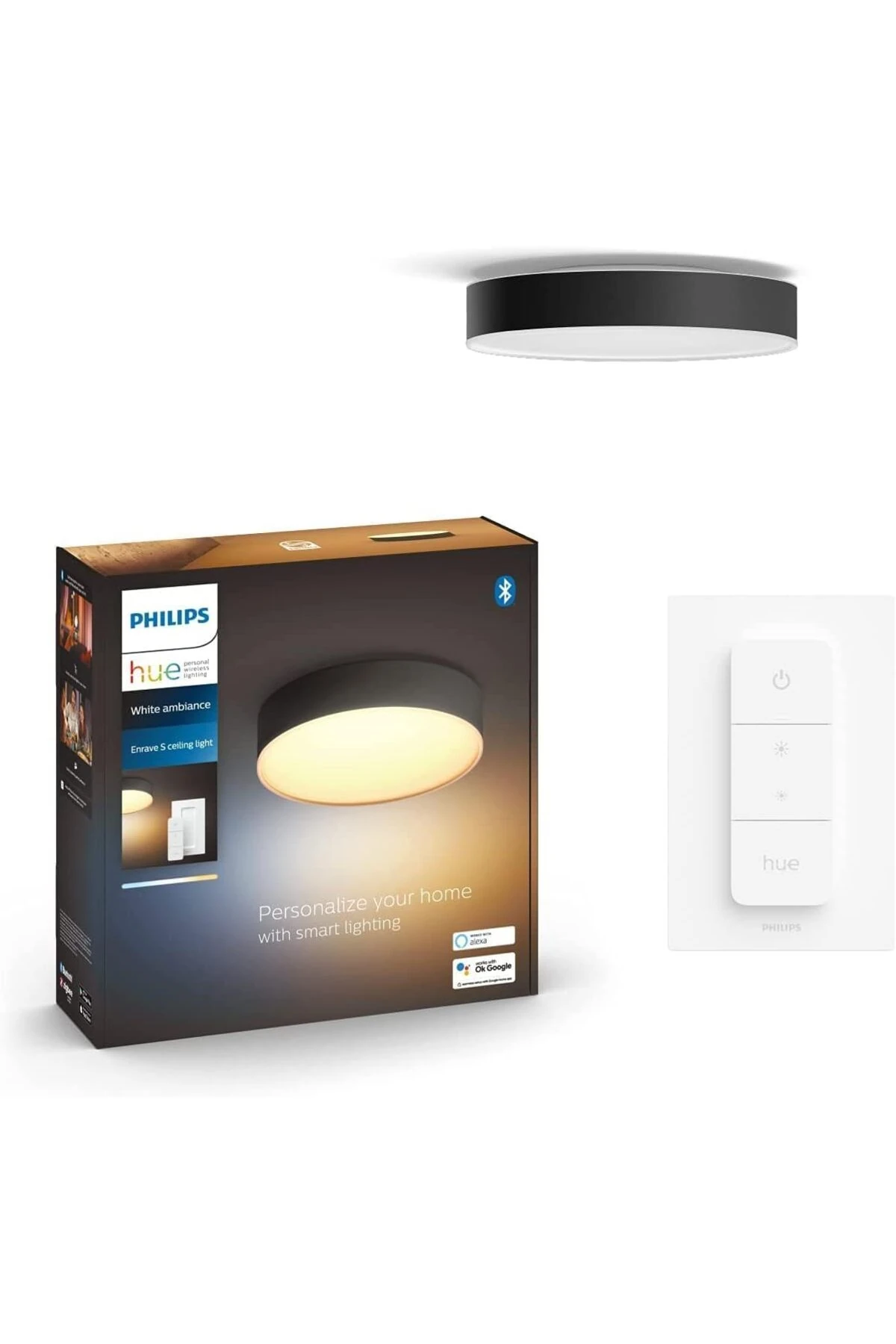 Hue Beyaz Amb. Enrave Tavan Lambası M Siyah, 2400 lm, Dimmer Anahtarlı