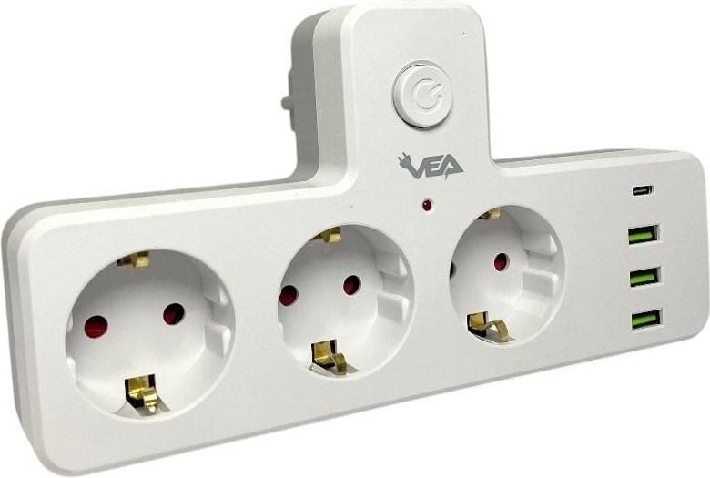VE-23088 3 Soketli 3xusb+Type-C Çocuk ve Termal Korumalı Anahtarlı Priz