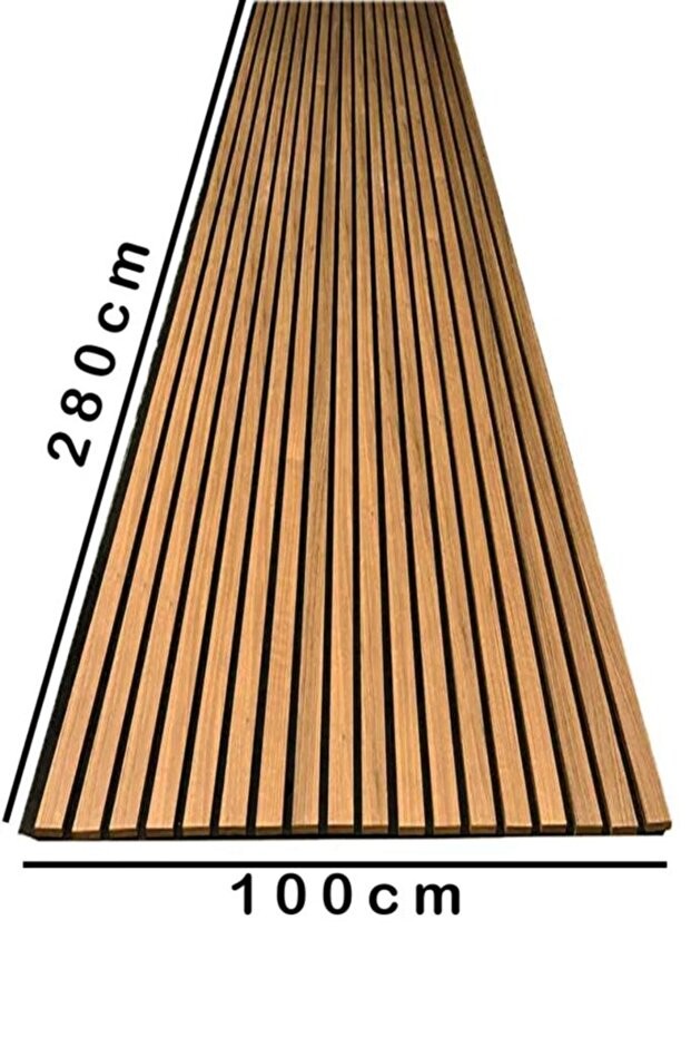 100x280 Cm 1 Adet Teak Rengi Ahşap Akustik Duvar Paneli Keçe Taban MDF Lambiri Yüzey Panel