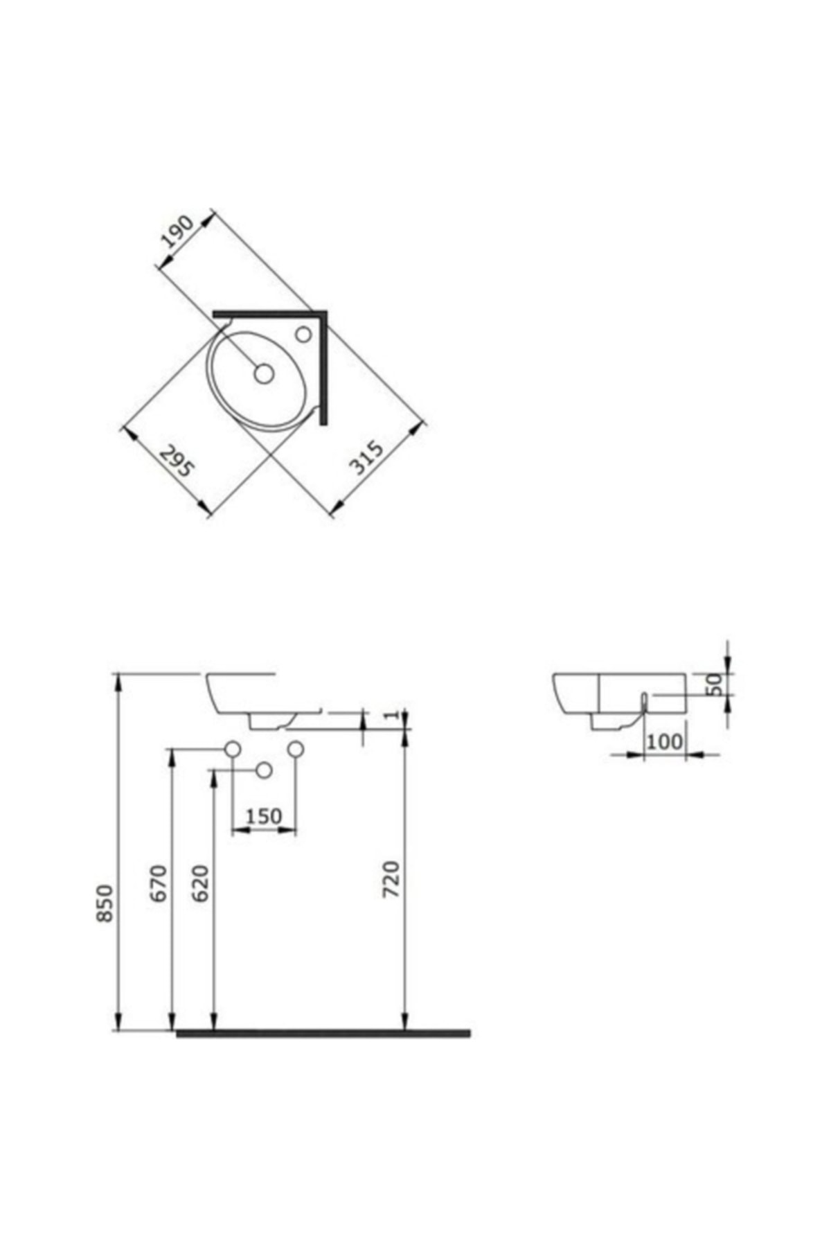 1392-001-0126 Mini Köşe Lavabo 30 Cm - Parlak Beyaz