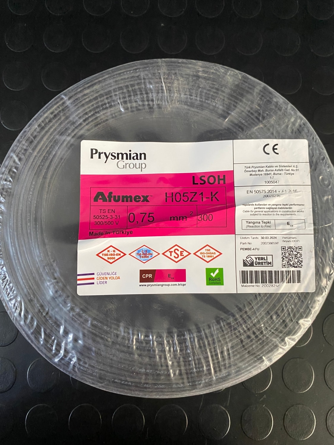 Orjınal H07Z1-K Siyah 0,75 mm Kablo 300MT