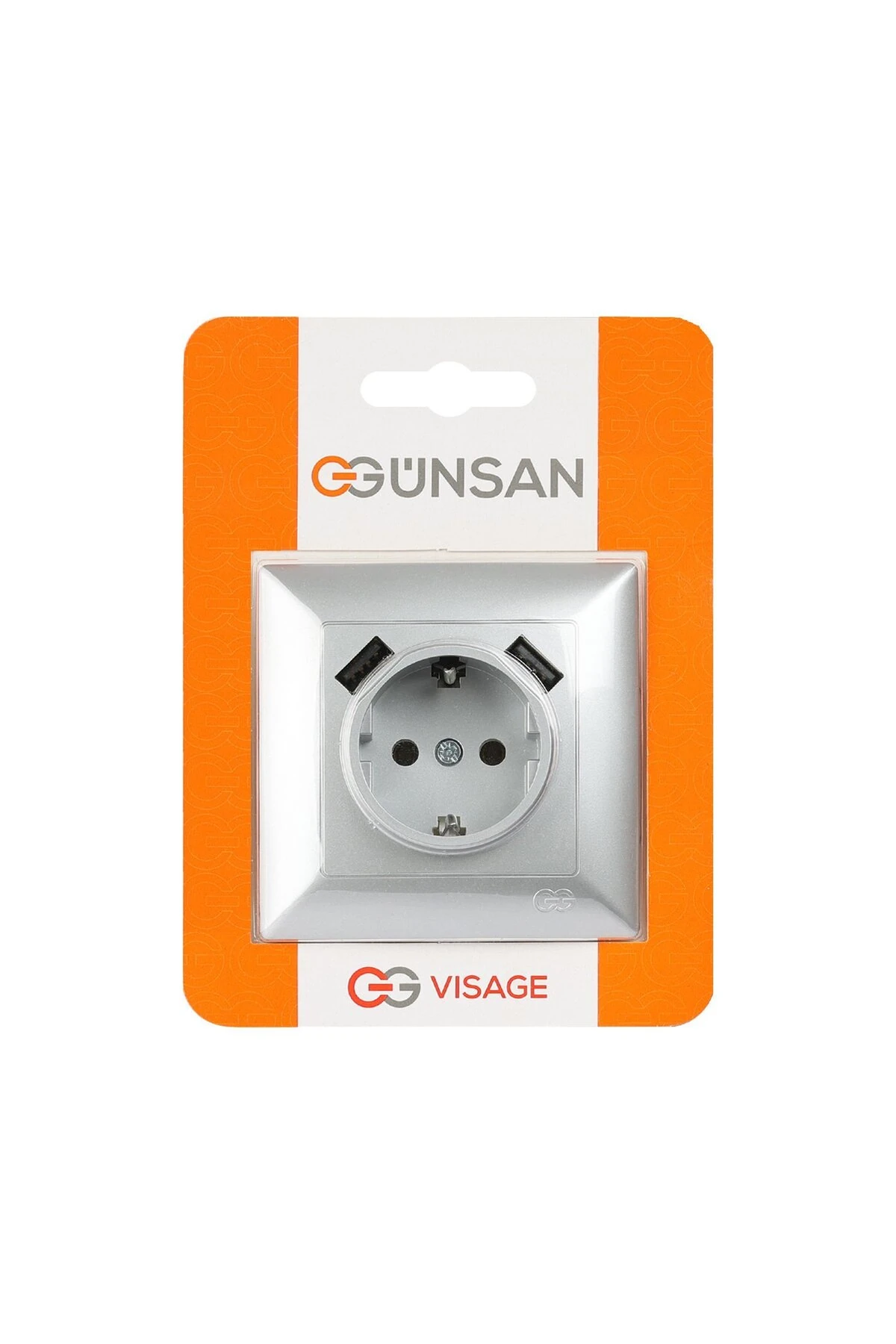 Visage 2 USB Çıkışlı Çocuk Korumalı Topraklı Priz, 5V, 2.4A, Gümüş