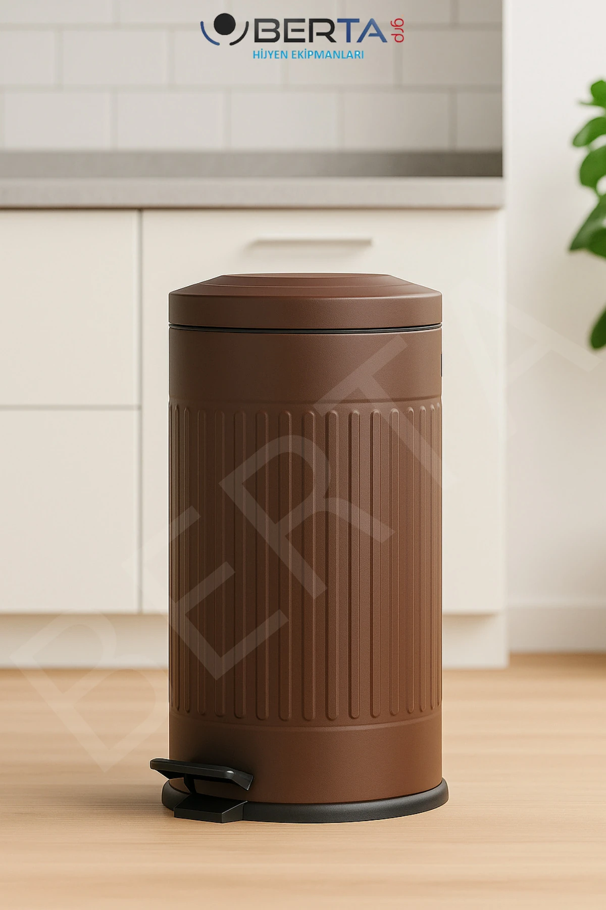 Vintage Cappucino Çöp Kovası Amortisörlü Kapak Çizgili Lüks Model 16lt Kahverengi