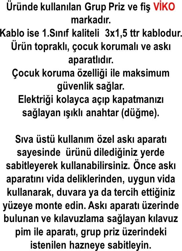 Ekonomik 4'lü Anahtarlı Grup Priz Topraklı Çocuk Korumalı 4 Metre Kablo