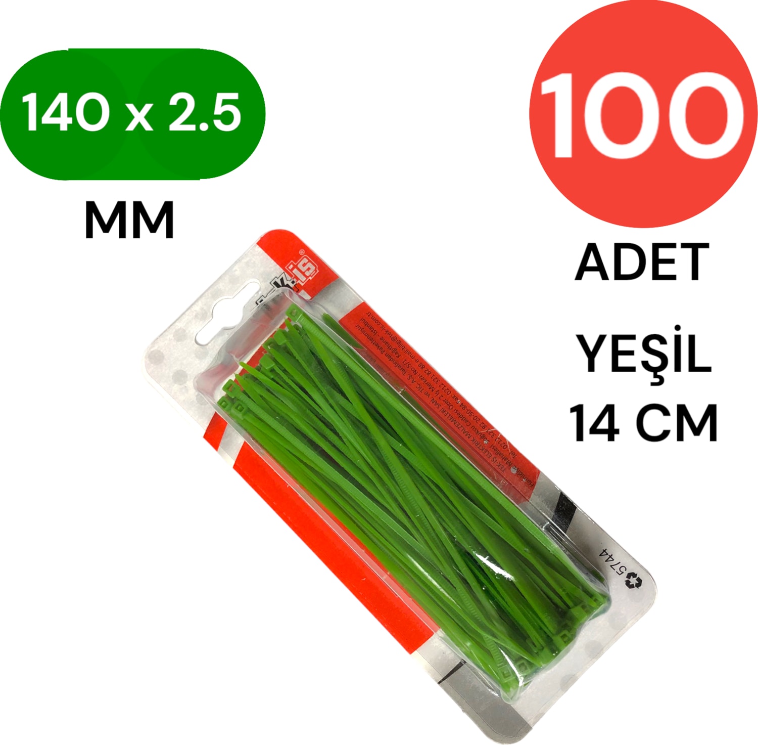 Plastik Kablo Bağı Klipsi Cırt Kelepçe 140 mm x 2.5 mm Yeşil 100 Adet