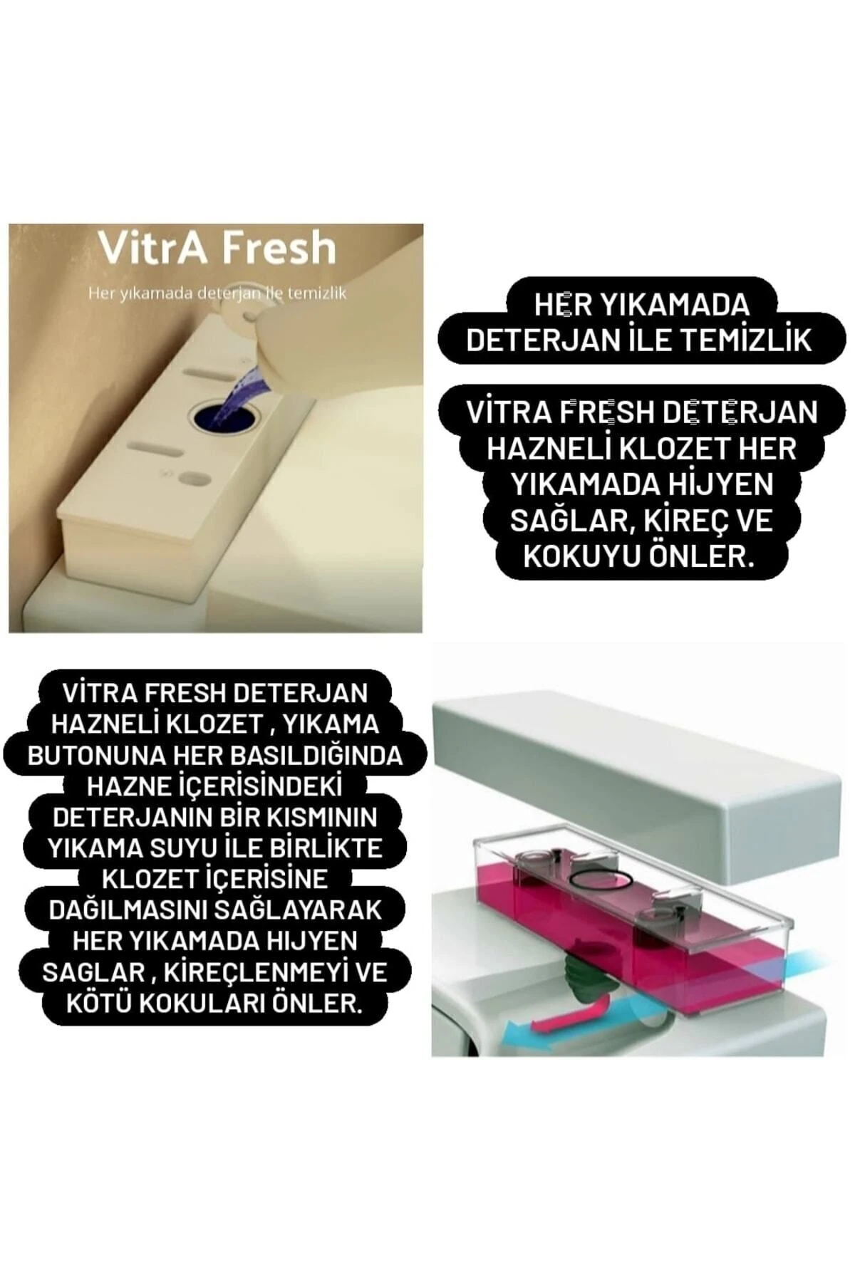 Deterjan Hazneli 56 Cm Asma Klozet , Entegre Ara Musluklu , Soft Yavaş Kapanan Kapak Dahil