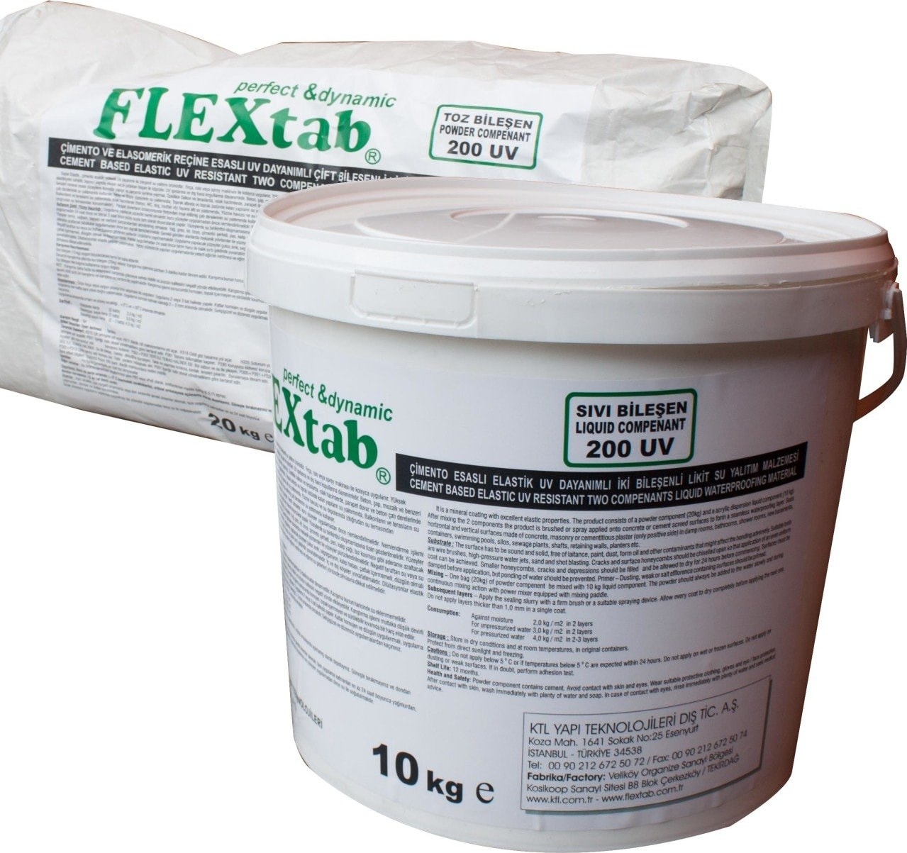 FLEX2AK Çimento ve Elastromerik Reçine Esaslı Uv Dayanımlı Çift Bileşenli Likit Su Yalıtım Malzemesi 10+20 kg