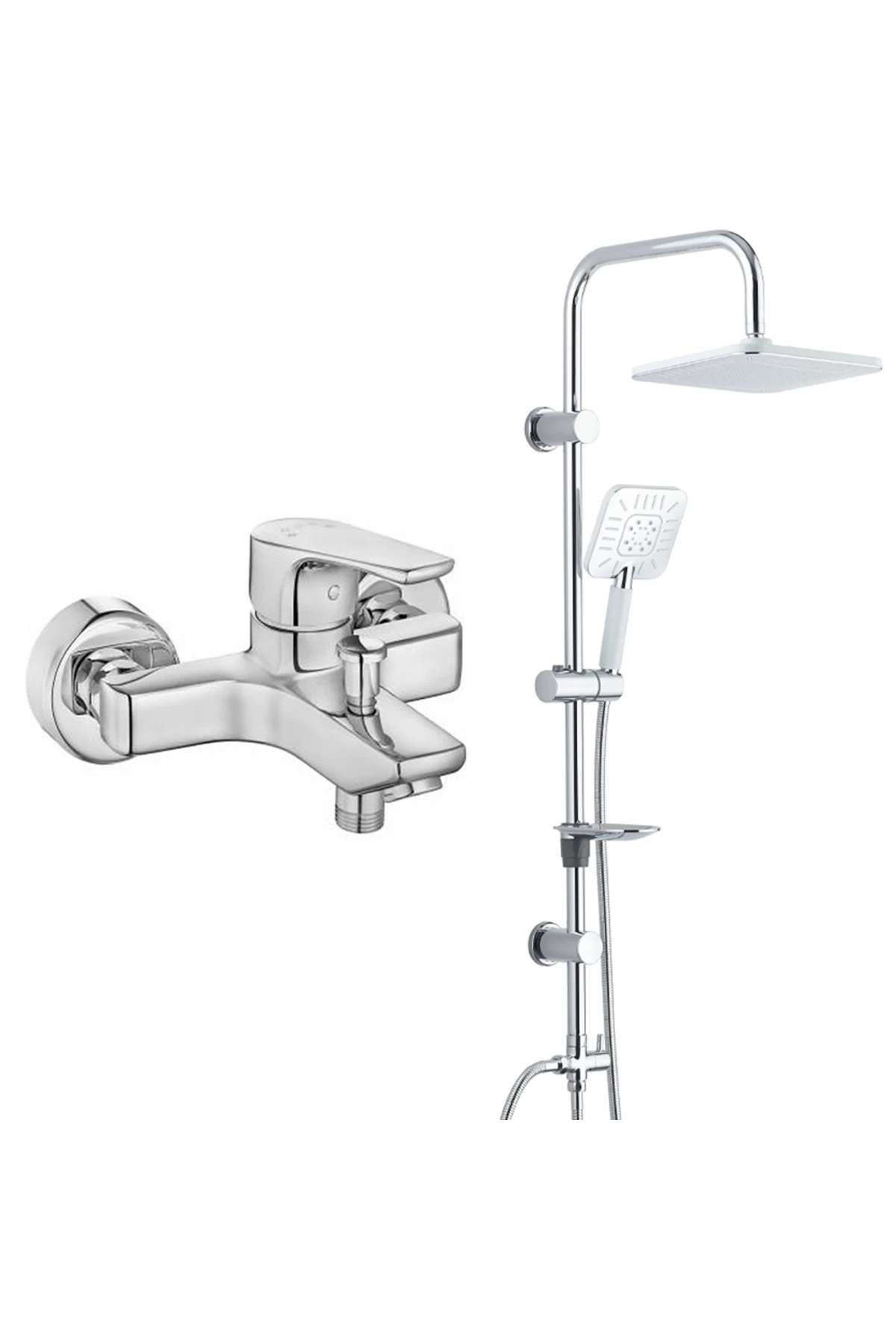 Niobe Banyo Bataryası T-may Banyo Çamlıca Kare Tepe Duş Takımı Seti Krom Paslanmaz