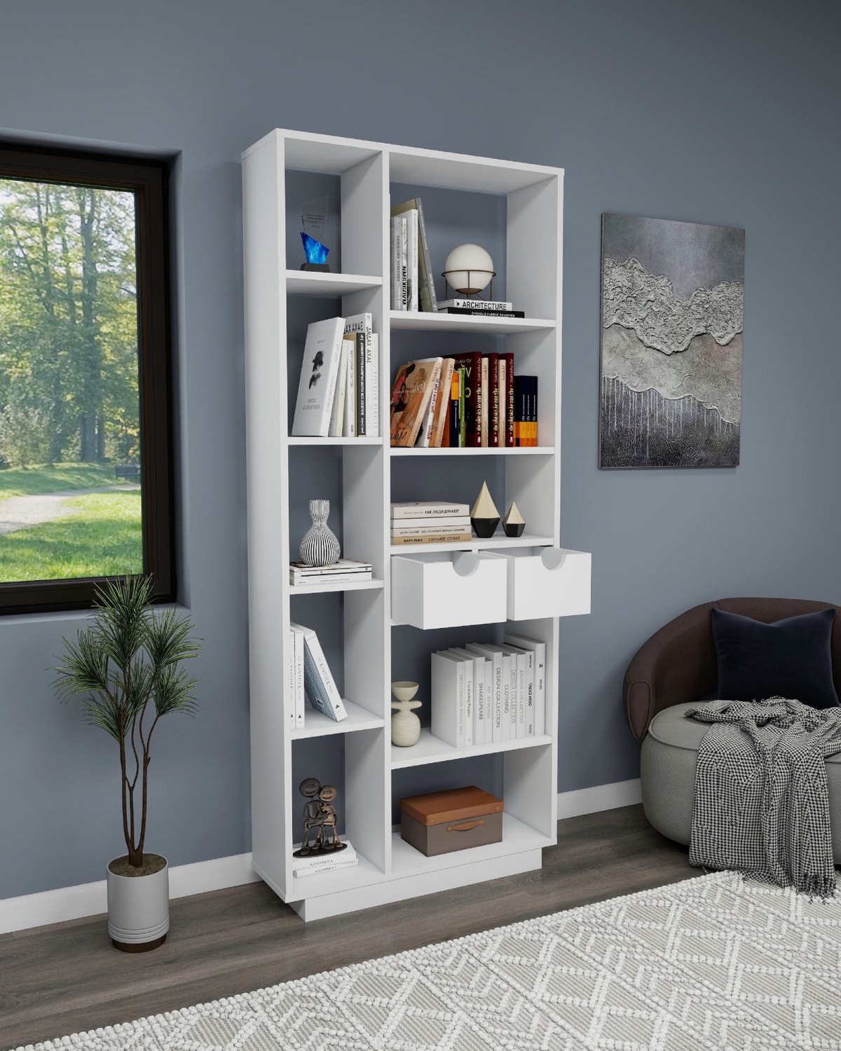 Luma 10 Bölmeli 2 Dolaplı Modern Kitaplık Beyaz - Luma