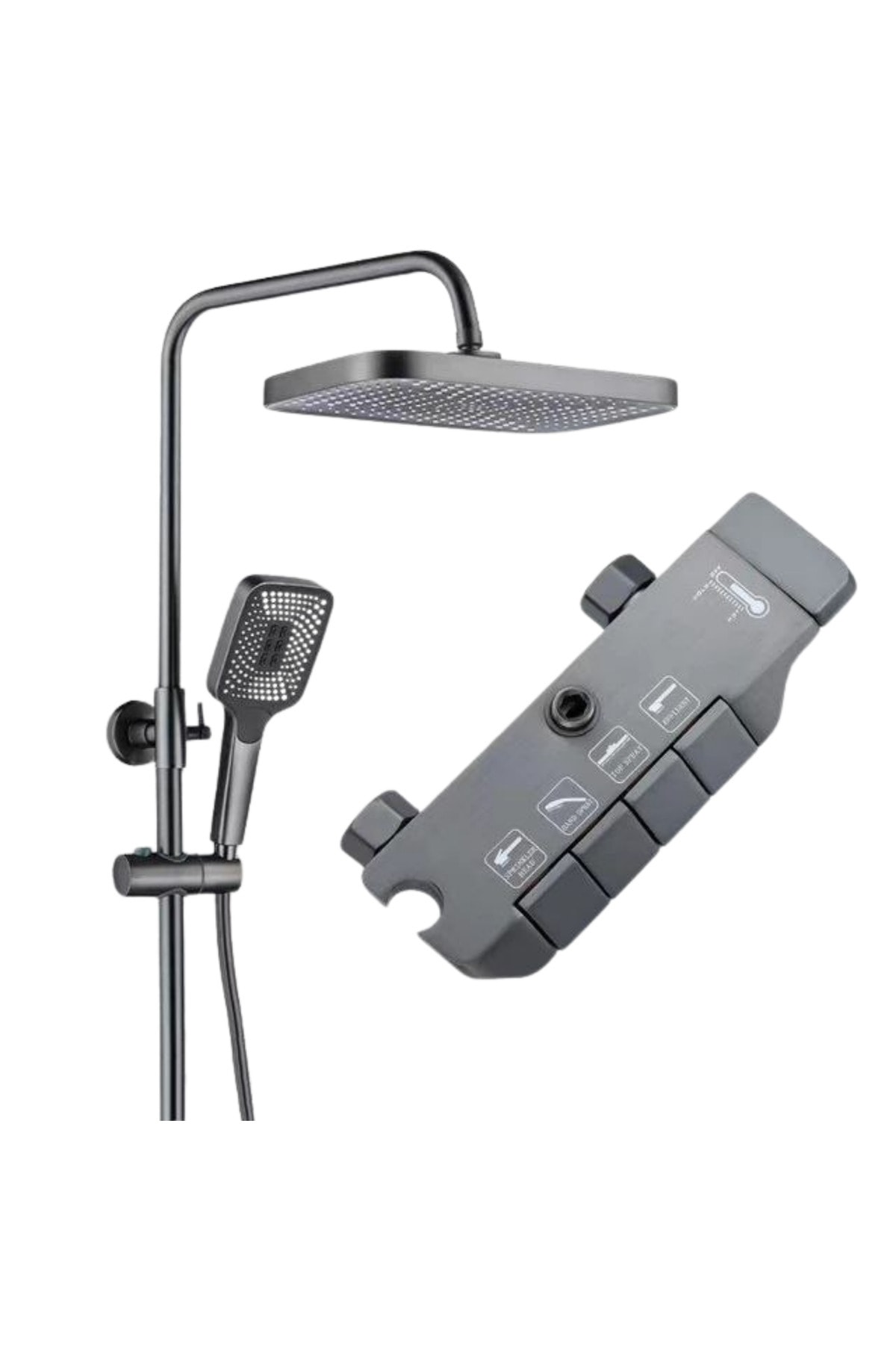 Lüks Piyano Duş Seti | Antrasit Gri Modern Tasarım, Spiral El Duşu Tepe Duş Piyano Tuş Panel