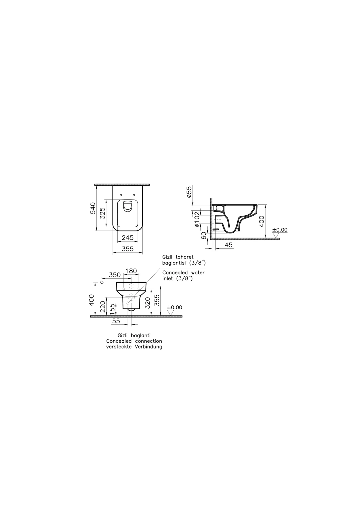 Water Jewels 7328B470-0090 Rim-Ex Asma Klozet, Siyah, 54 cm