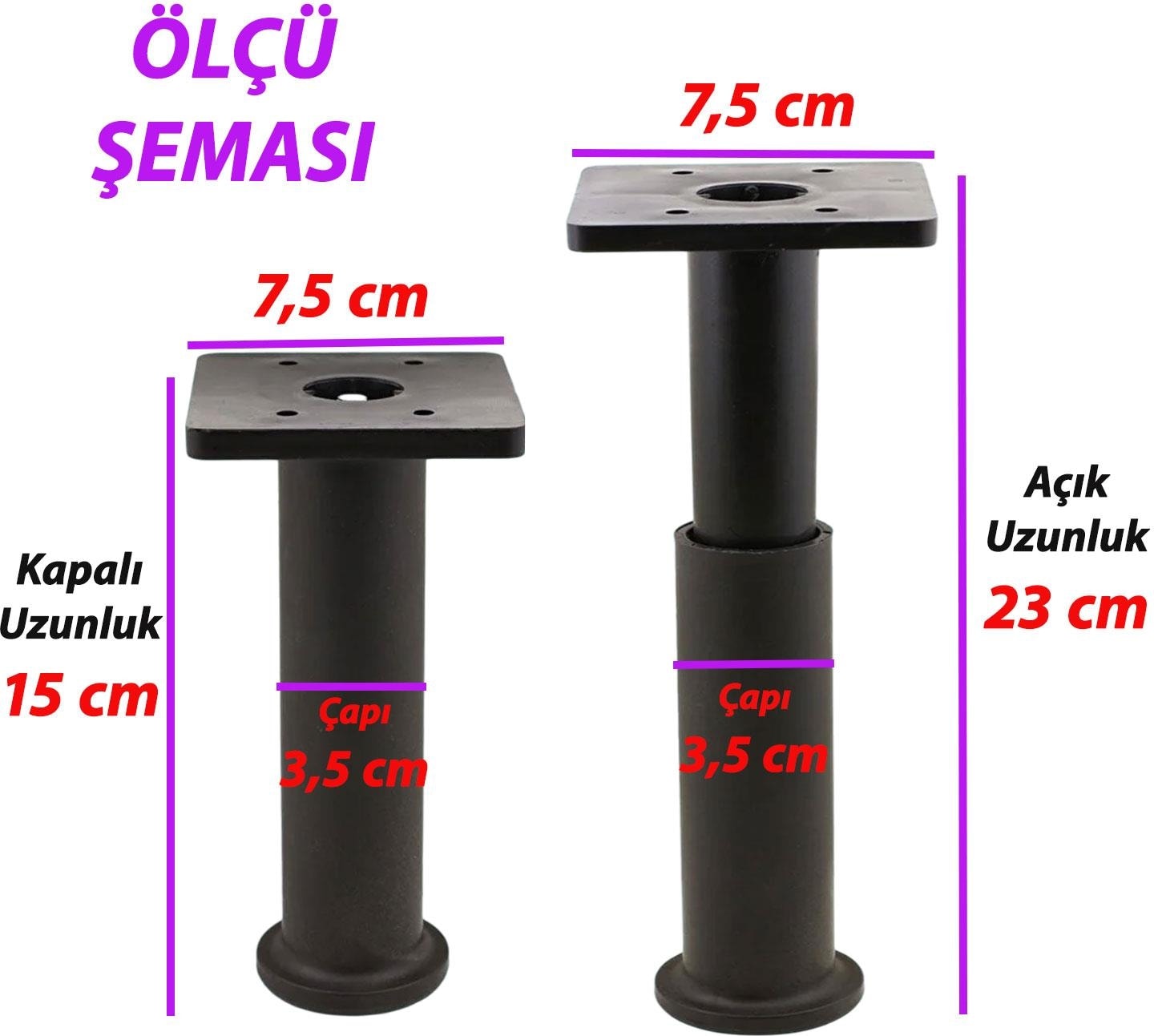 Modül Ayarlanabilir Destek Ayağı 15 x 23 cm Siyah Ayak Mobilya Kanepe Baza Koltuk Ünite Ayakları