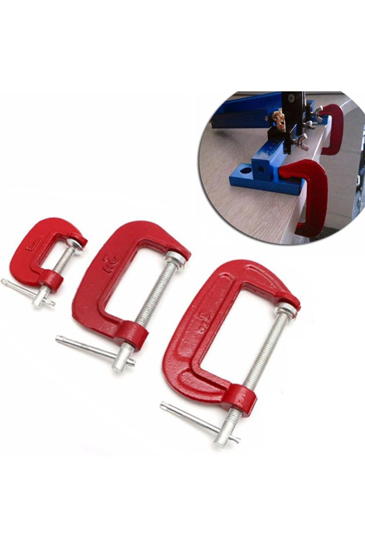 G Tipi Işkence Metal Kelepçe Marangoz Tamirci Mengenesi 3 Parça C Kıskaç