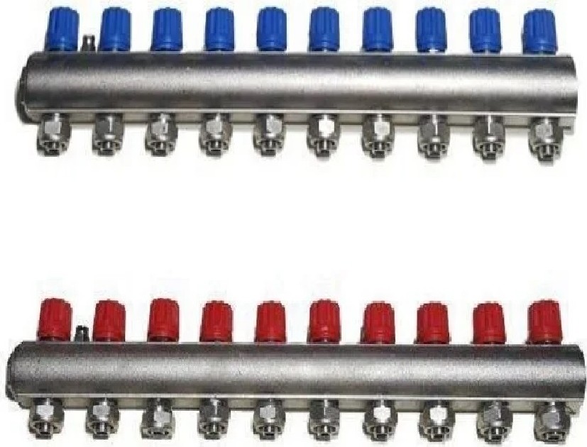 1" Kendinden Vanalı Kollektör 10 Ağızlı Set (Kırmızı - Mavi)