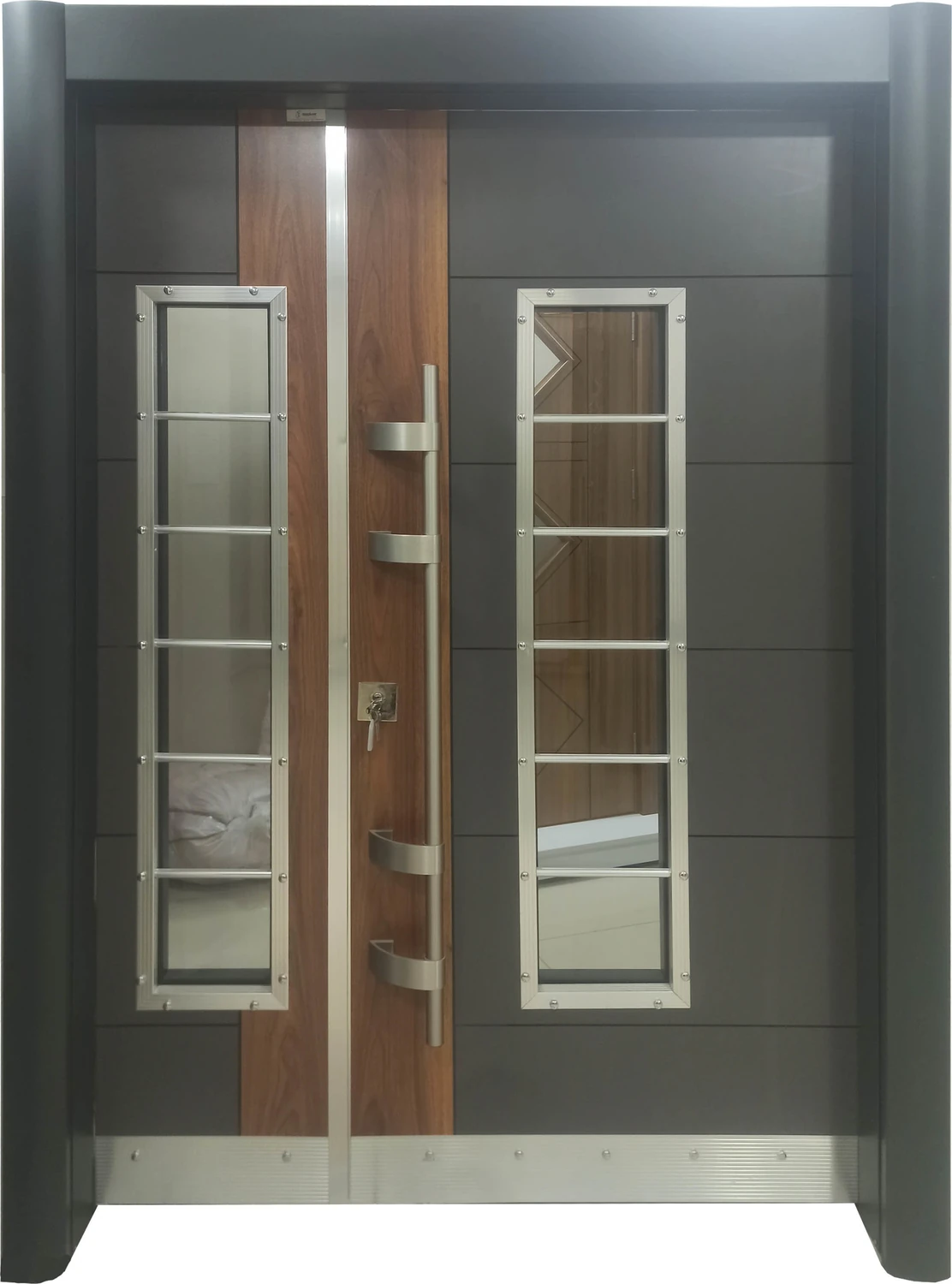 Antrasit Rengi Bina Giriş Kapısı, Iki Renk ( Ahşap Desenli ) Apartman Giriş Kapısı, Çelik Kapı