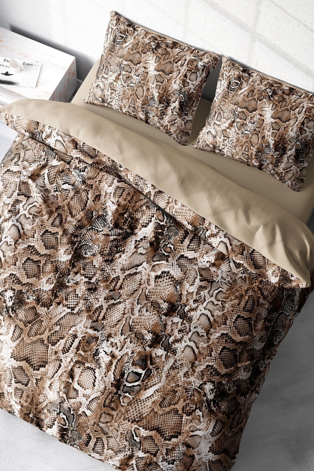 Kıng Sıze %100 Pamuk Saten Çift Kişilik Nevresim Takımı Wall Snake 220x240cm