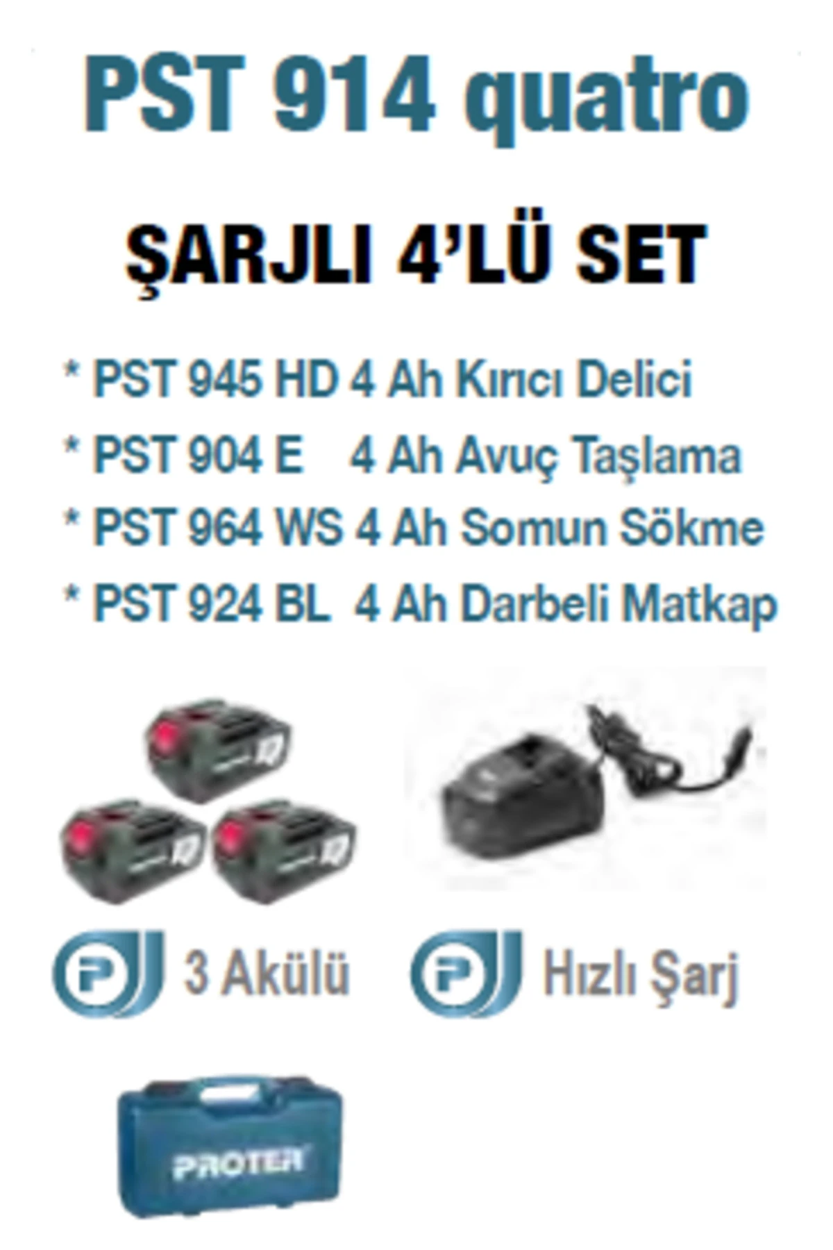 PST 914 quatro Şarjzlı 4'Lü Set