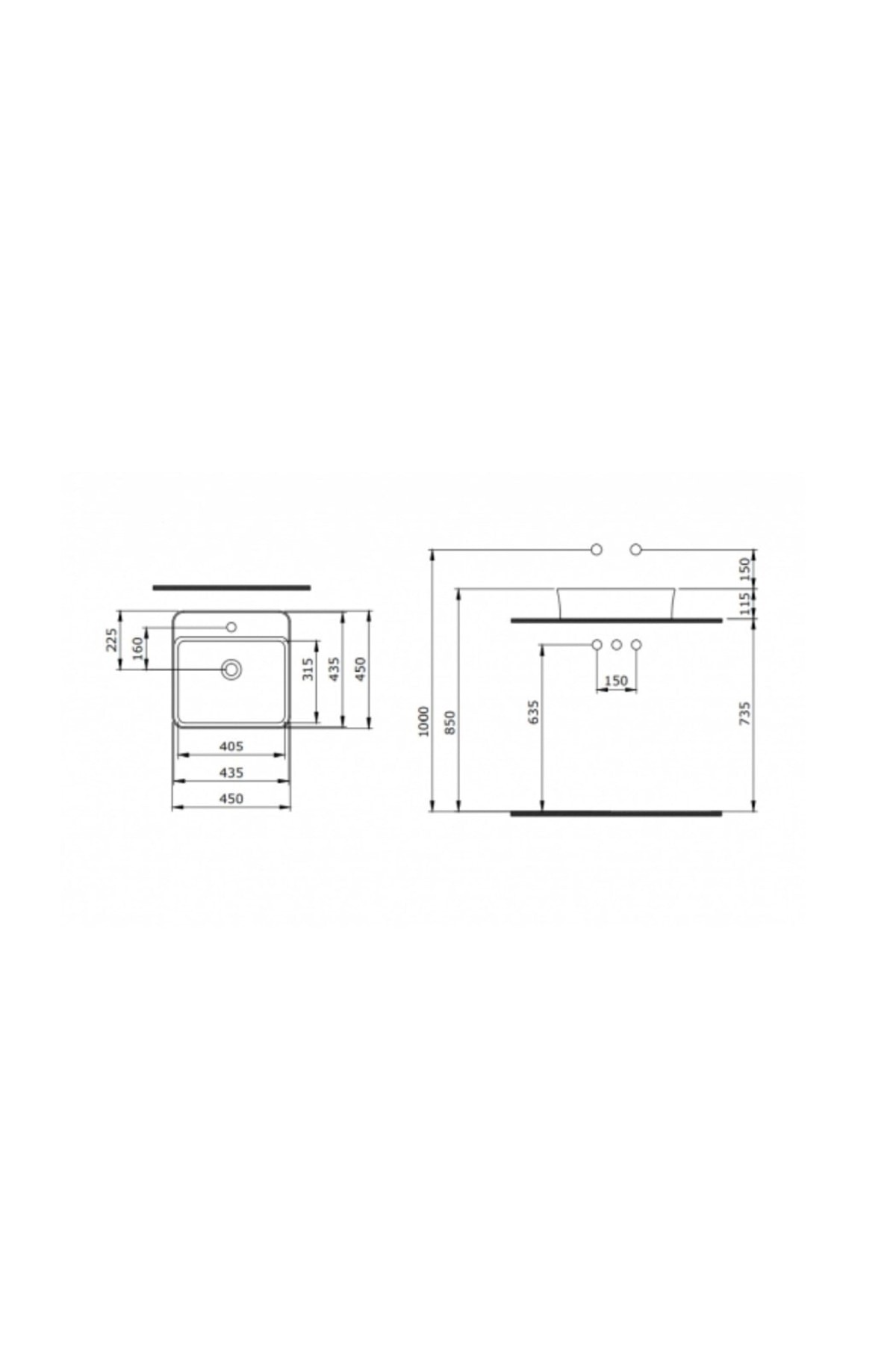Slim Line Kare Lavabo 45x45 Cm Mat Gri