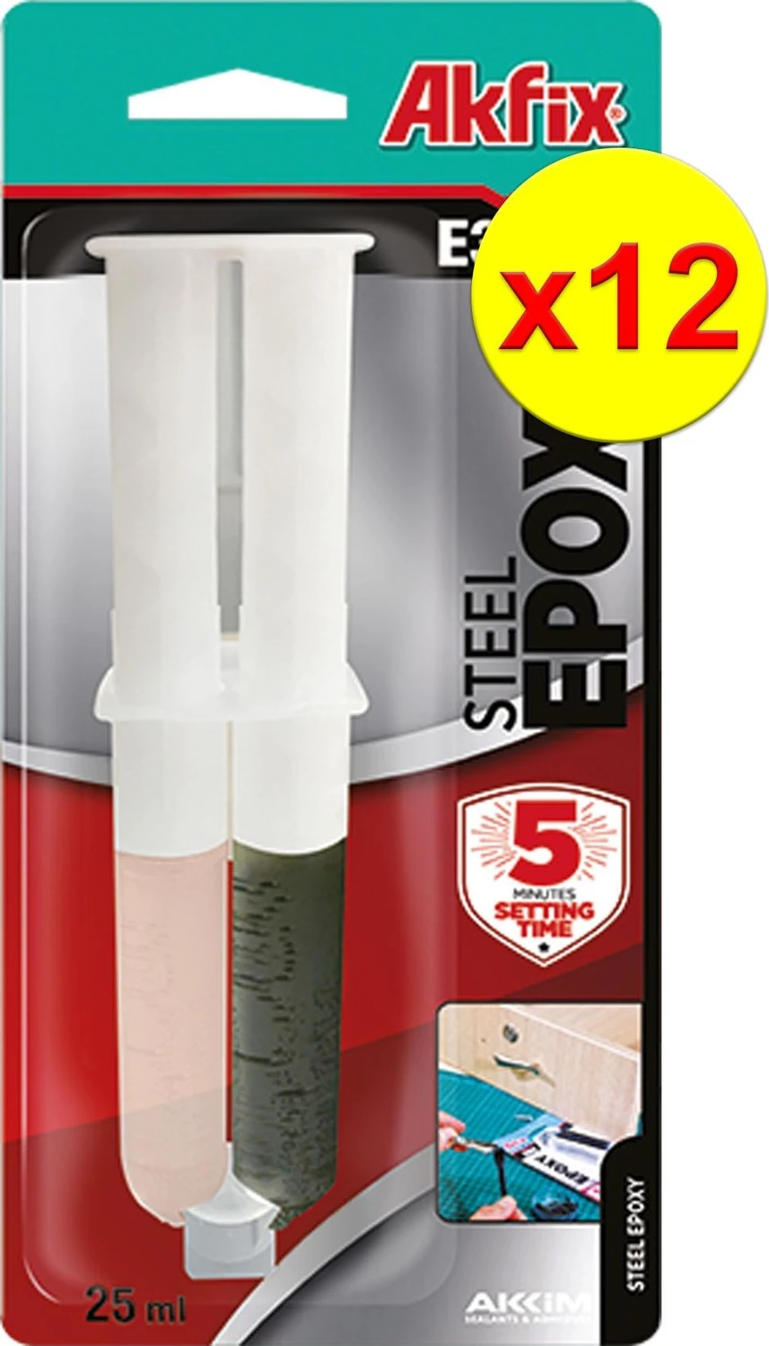 E350 Epoksi Çelik Yapıştırıcı Şırınga 25 ml 12'li