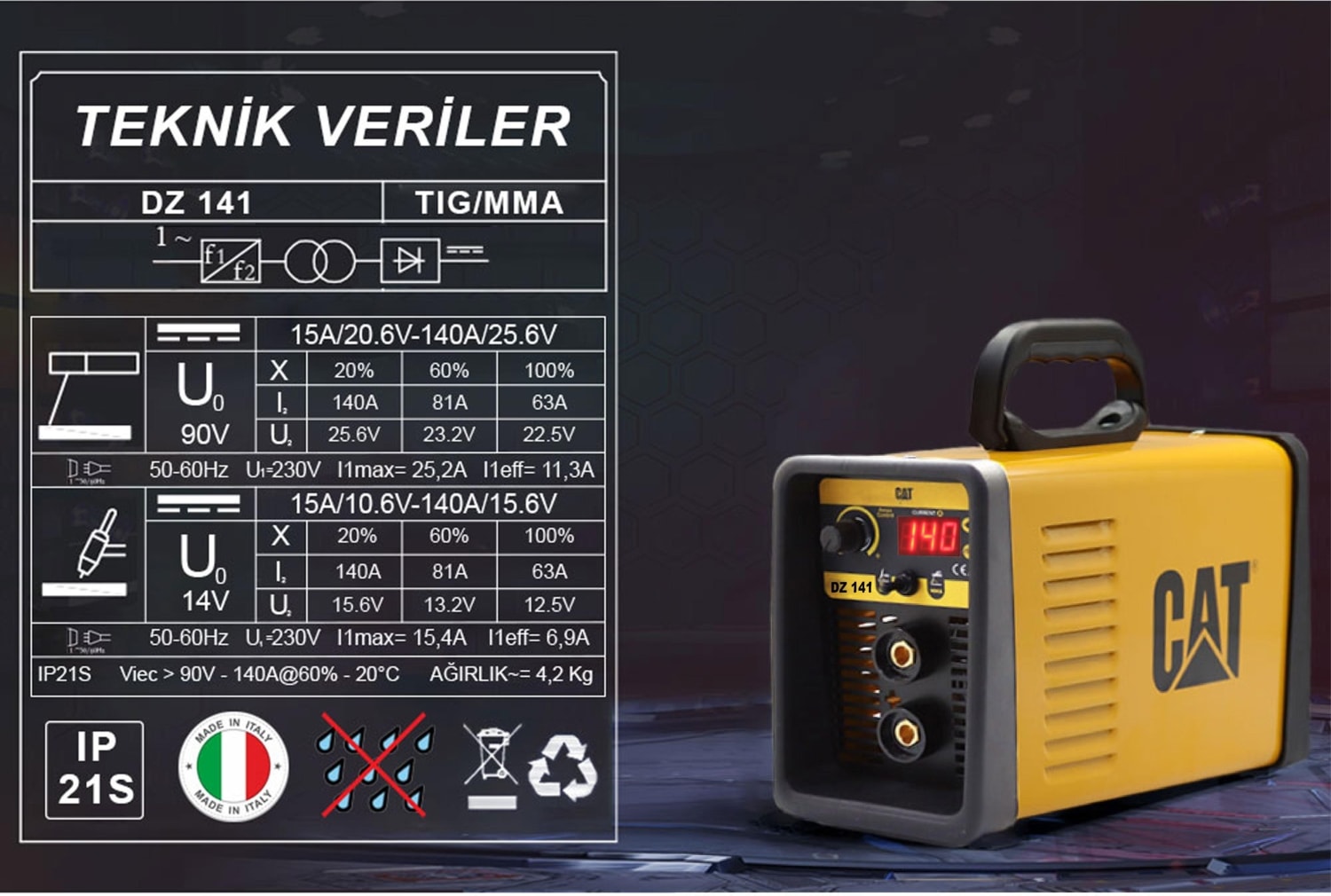 DZ141 140 Amper Tıg Lift / mma Çanta Tipi Profesyonel Dijital Inverter Kaynak Makinesi