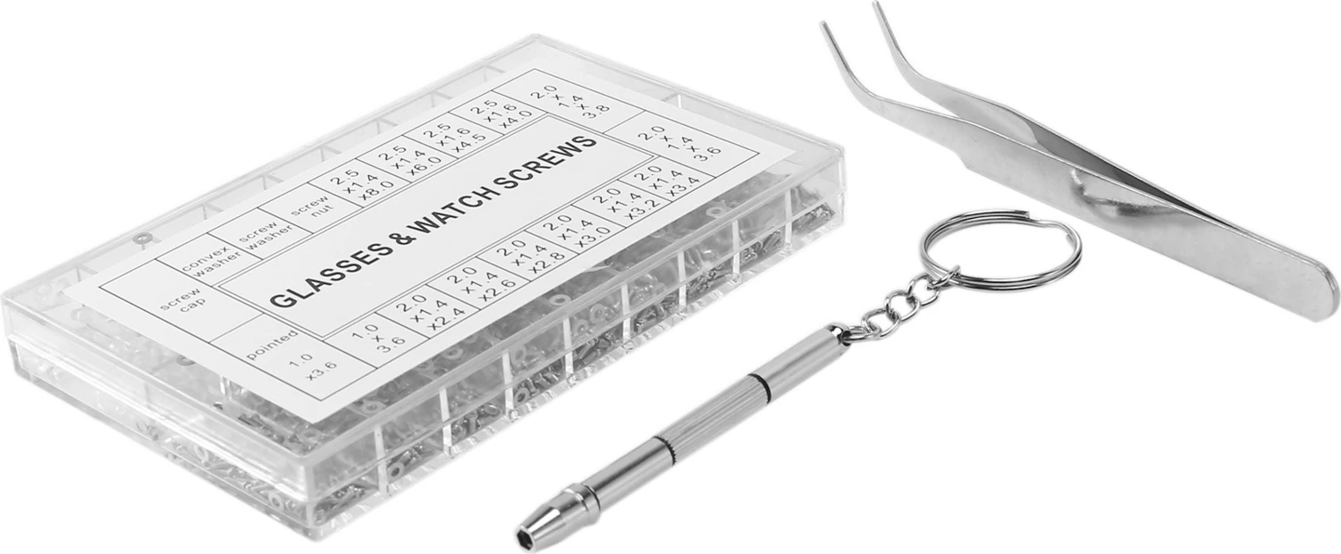 1000 Adet Gözlük Vidası Somun Çeşitleri + 1 Adet Tornavida + 1 Adet Cımbız, Gözlük Tamir Takımı Gözlük Vidaları Saat/gözlük/güneş Gözlüğü/gözlük Için Optik Tamir Aleti Seti (Yurt Dışından)