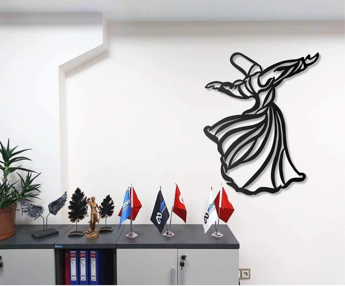 Dekoratif Hz. Mevlana Semazen Tasarımlı Metal Duvar Tablosu Islami Duvar Dekoru