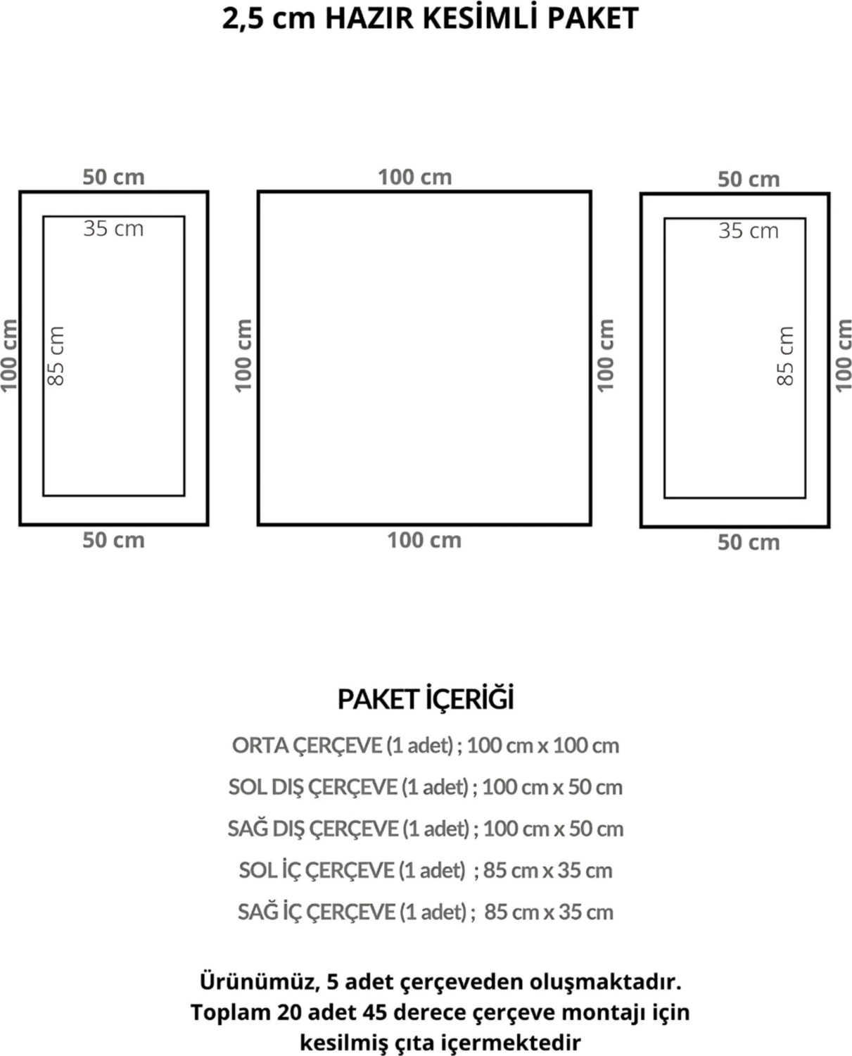 Boyanabilir Dekoratif 5 Adet Hazır Kesimli Çerçeve Duvar Çıtası