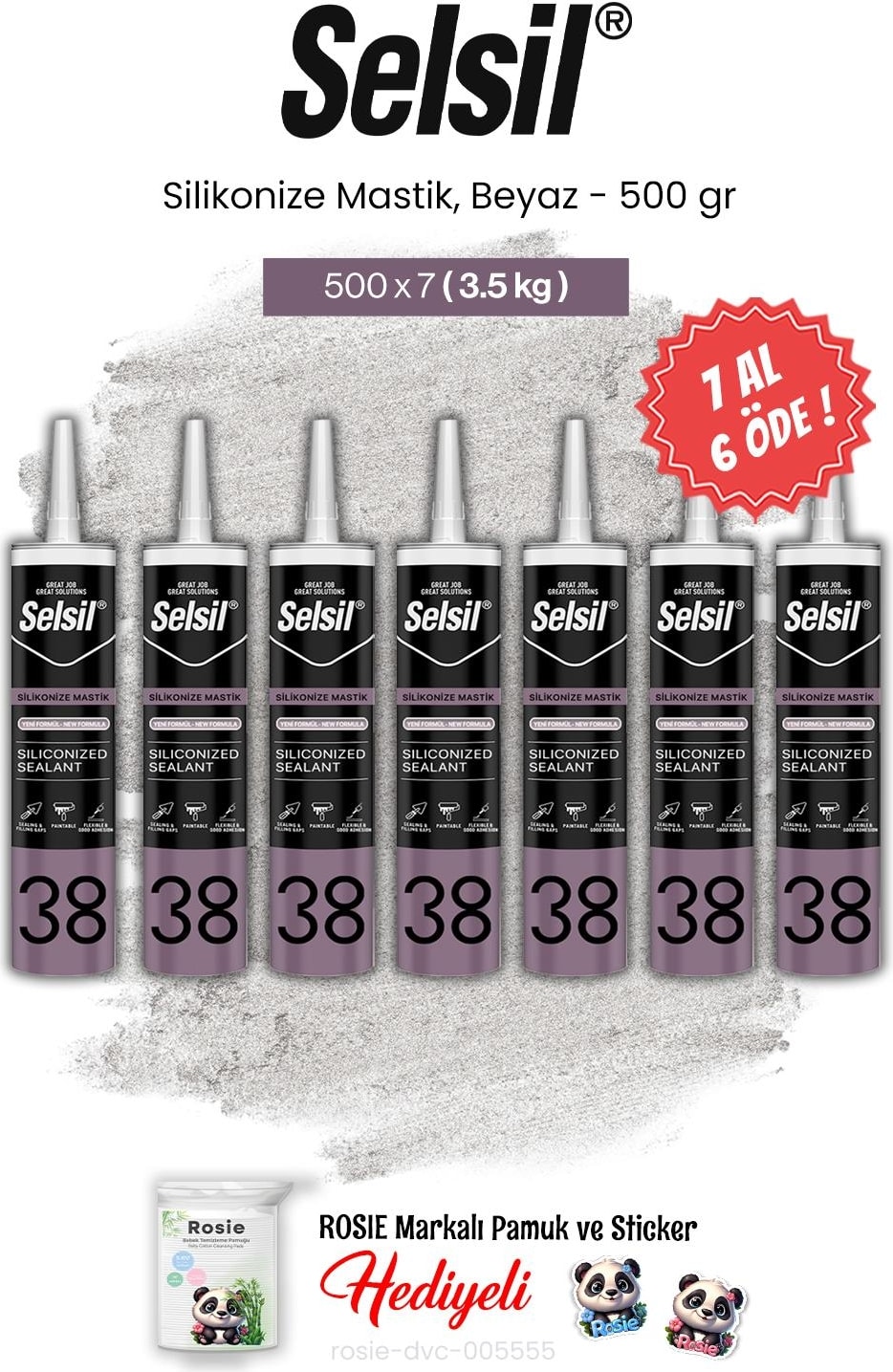 Silikonize Mastik, 500 Gr, Beyaz 7 Al 6 Öde ve Rosie Pamuk