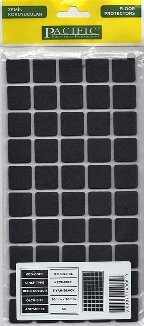 Pacific 6020 Bl Yapışkanlı Keçe 20 mm x 20 mm Siyah