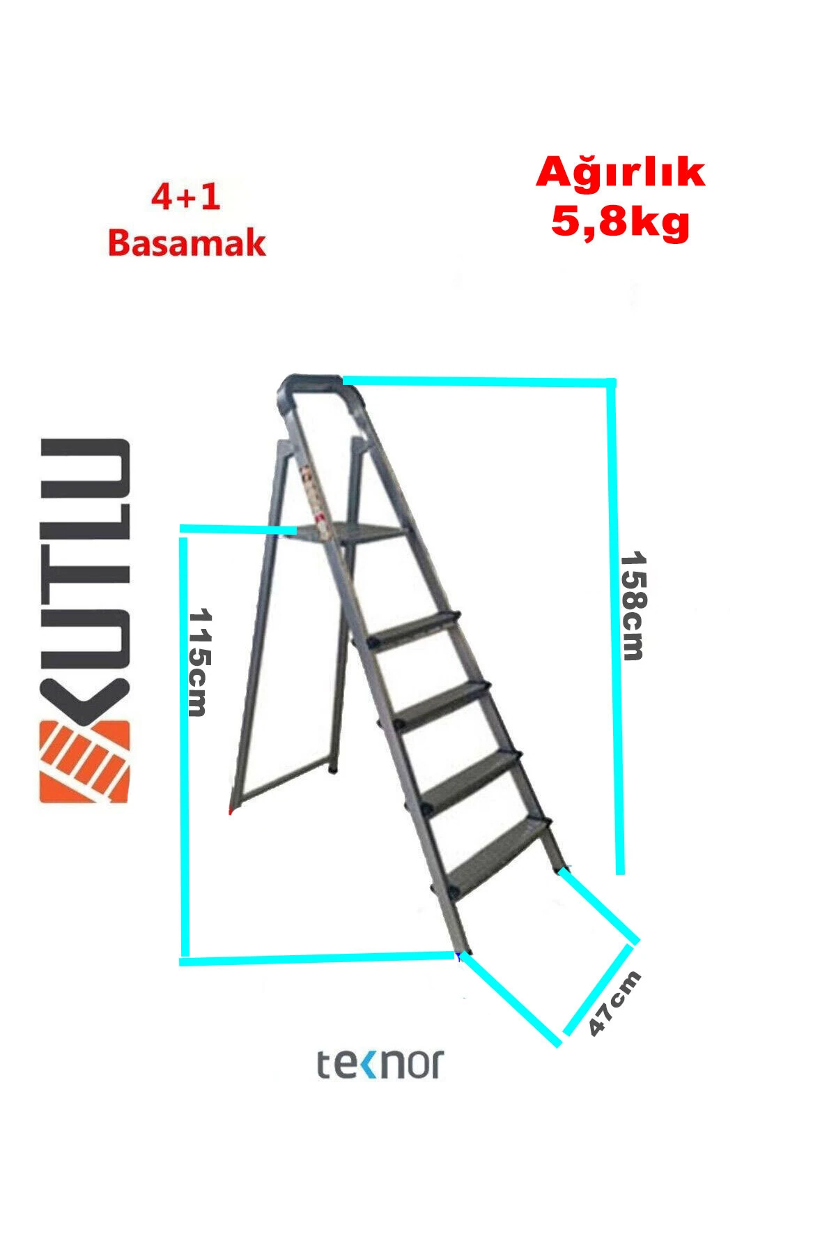 Kutlu Dayanıklı 4+1 Metal Basamaklı Merdiven