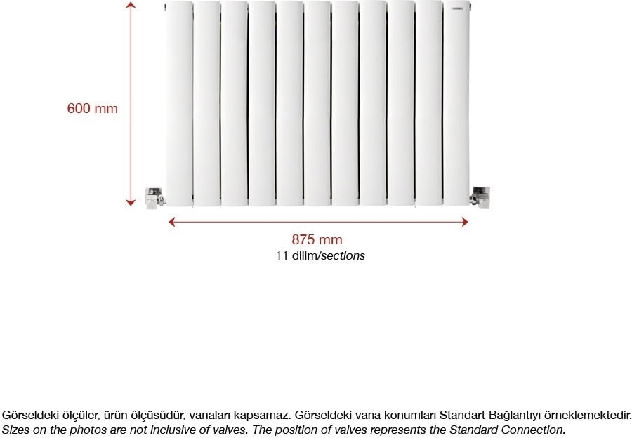 600 x 875 mm Lilac Yatay Beyaz Alüminyum Radyatör Standart Bağlantı