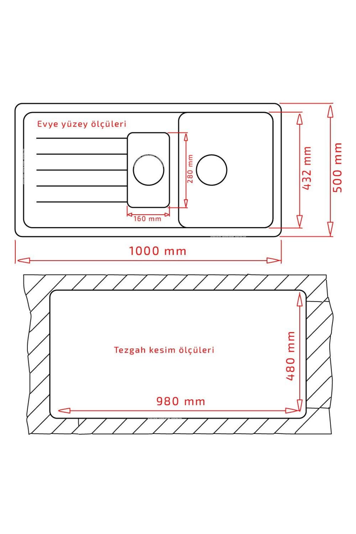 Valente D-150 L Granit Evye, 1,5 Hazne, Siyah renk