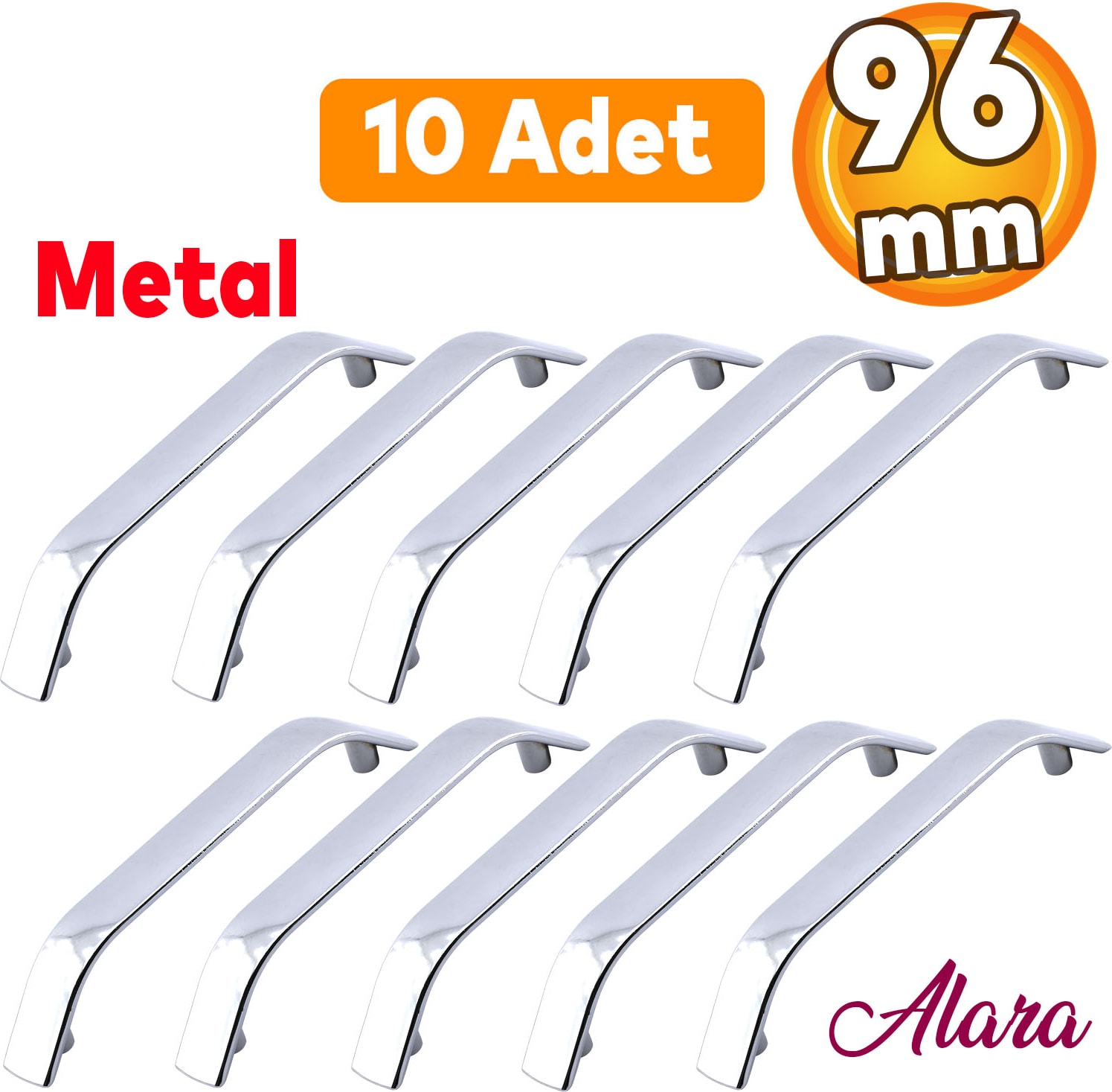 10 Adet Alara Kulp Mobilya Mutfak Çekmece Dolabı Dolap Kapak Metal Kulpu Kulpları Krom Renk 96 mm