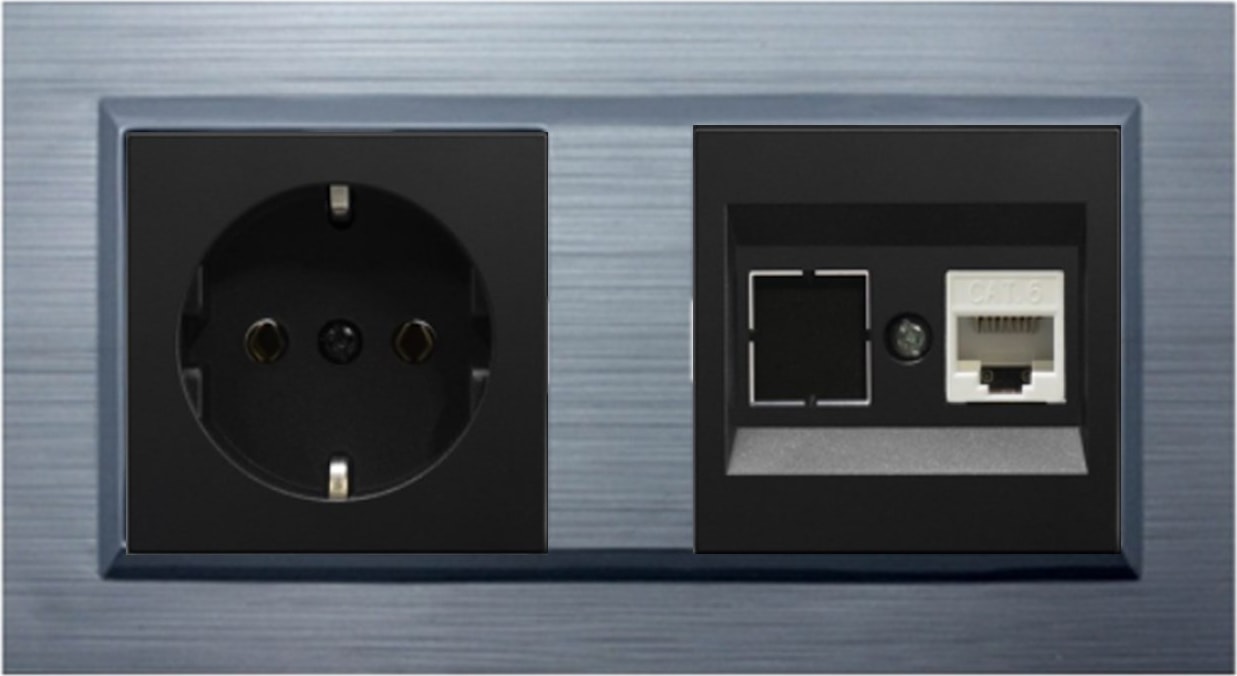 Quantum Gümüş 2'li Set Topraklı Priz ve Cat5 Data Priz Set