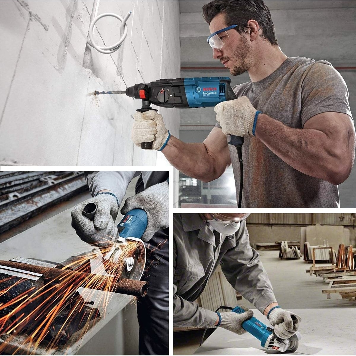 BOSCH Profesyonel GBH 240 Kırıcı Delici + GWS 750-115 Avuç Taşlama Makinesi
