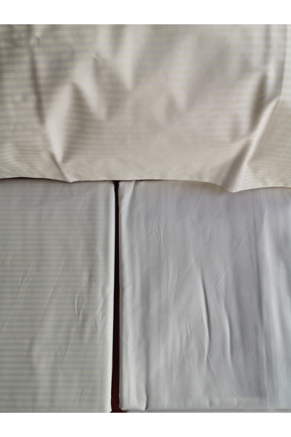 Solid Fancy Stripe Poplin Nevresim Takımı King Size V11-beyaz