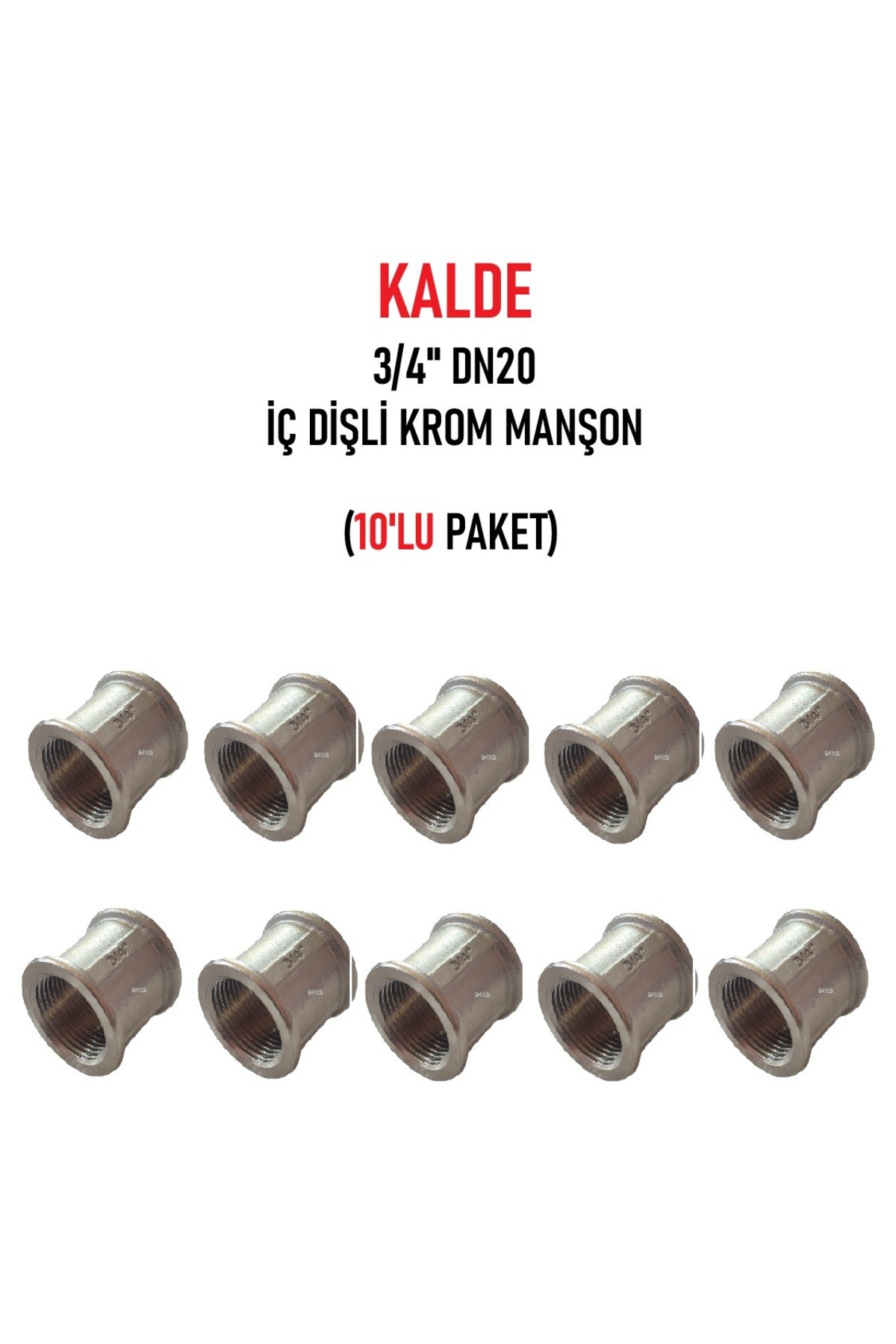(10'lu Paket) 3/4"Dn20 Sarı/Krom Manşon İç Dişli (Dişi) - Chrome Threaded Sleeve