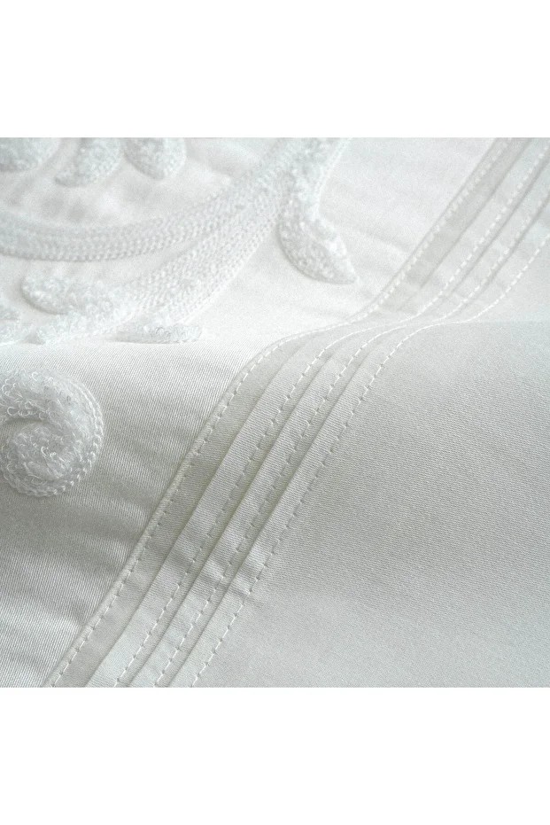 Yade Çift Kişilik Nevresim Takımı %100 Organik Pamuk Saten Brodeli Krem 200x220 Cm