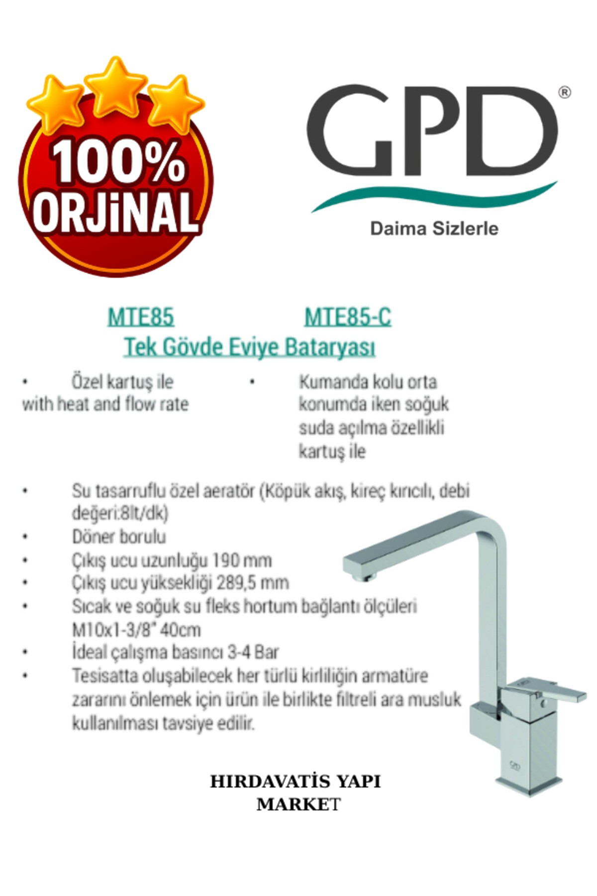 Ritmo MTE85 Tek Gövde Eviye Bataryası