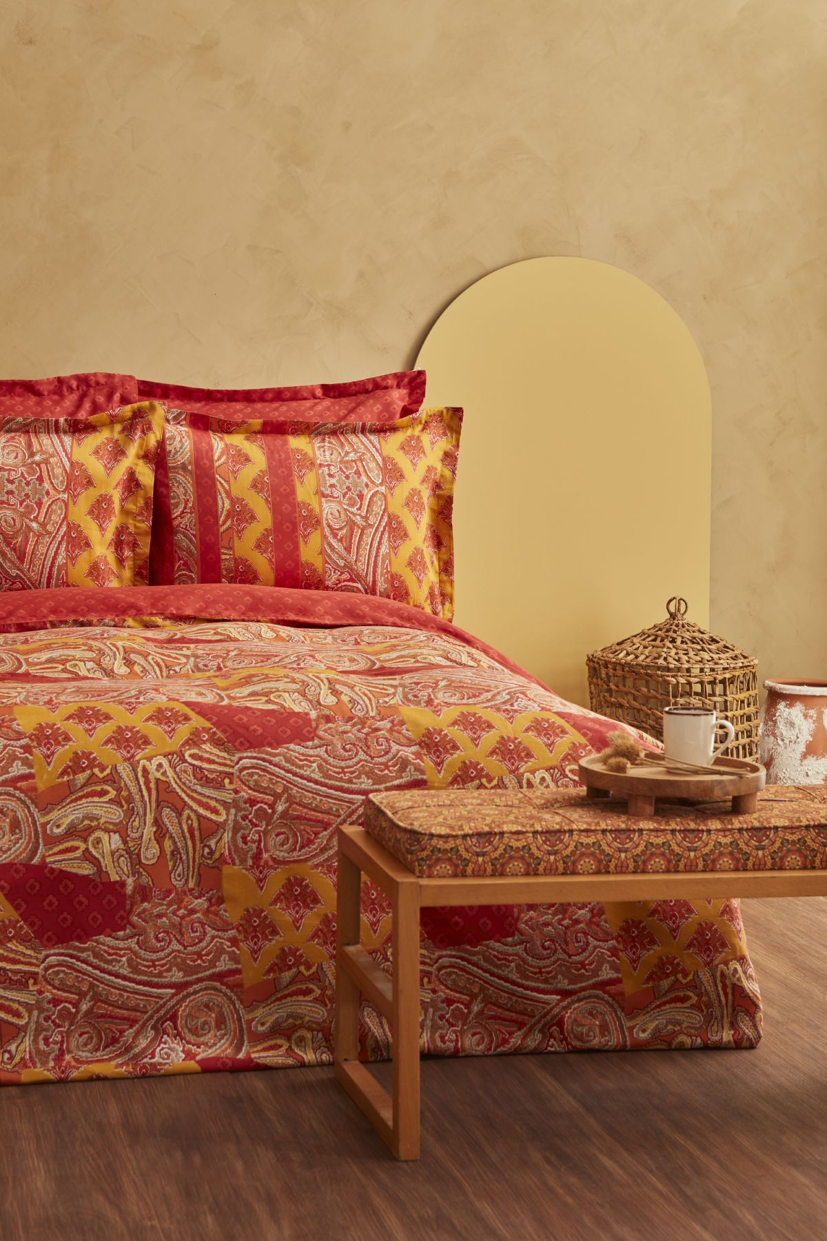 Marıs Terracotta %100 Pamuk Çift Kişilik Saten Nevresim Takımı