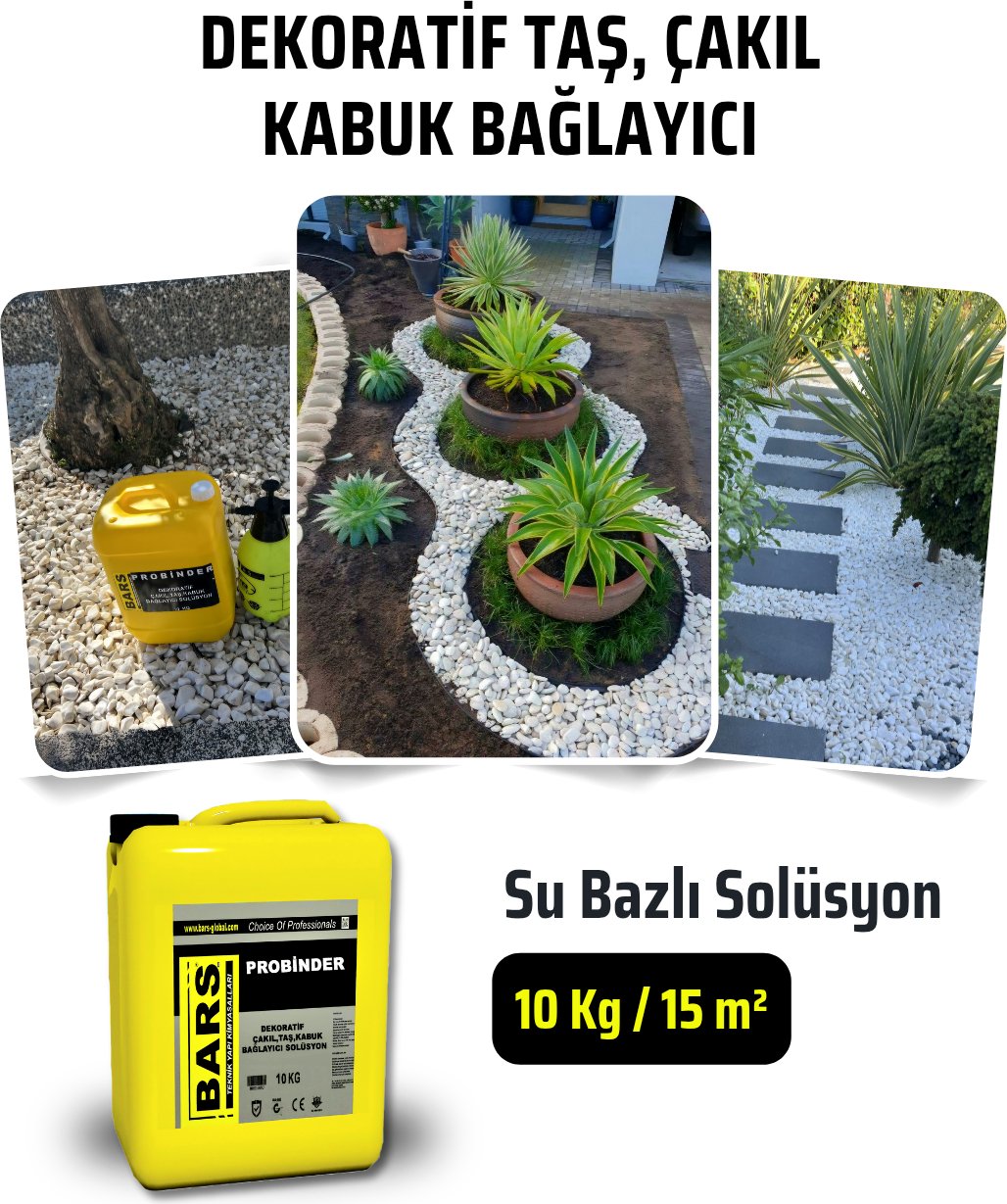 Probinder Dekoratif Taş, Çakıl ve Kabuk Bağlayıcı Şeffaf Solüsyon – Dayanıklı ve Kolay Uygulama
