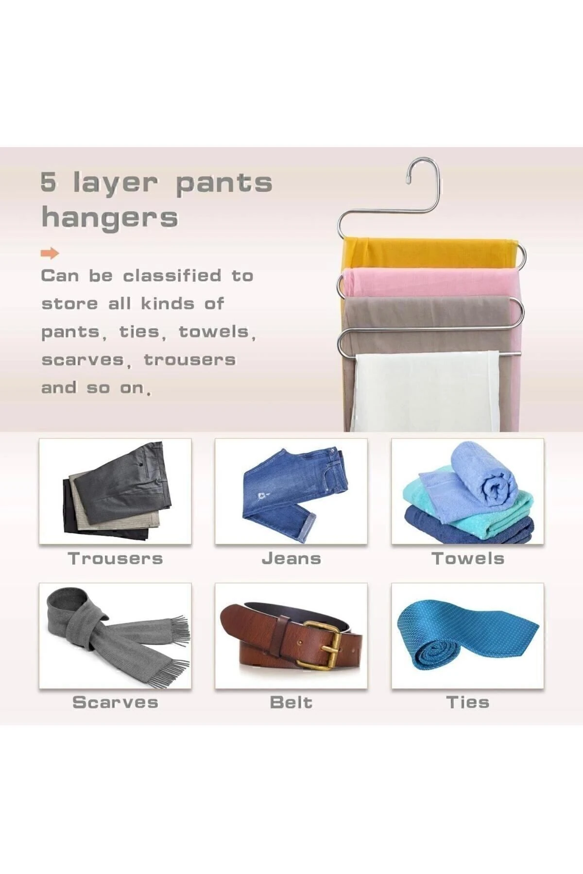 5 Katlı Metal Pantalon Eşarp Askısı Dolap Içi Düzenleyici Pantolon Askısı