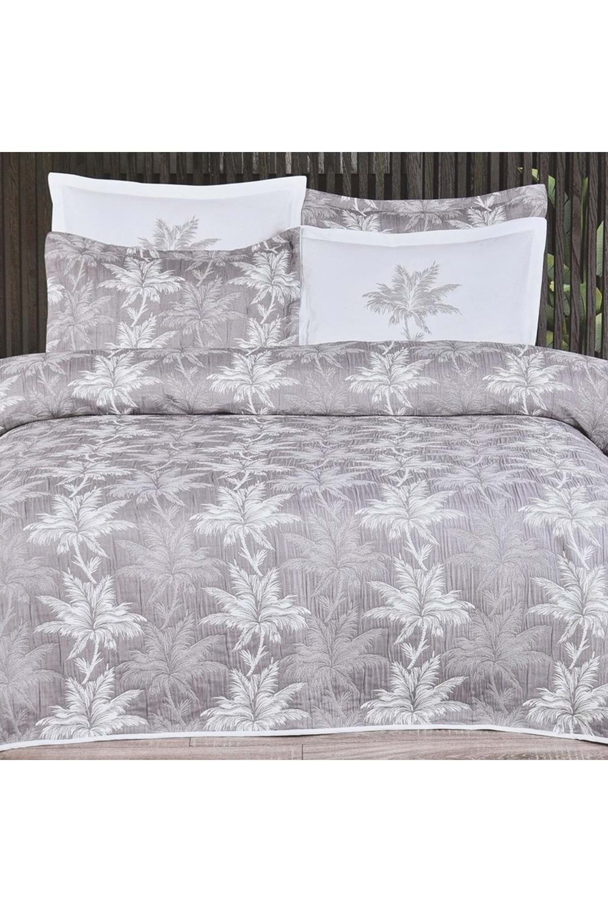 Palm Comfort Set Çift Kişilik Yatak Örtüsü Gri