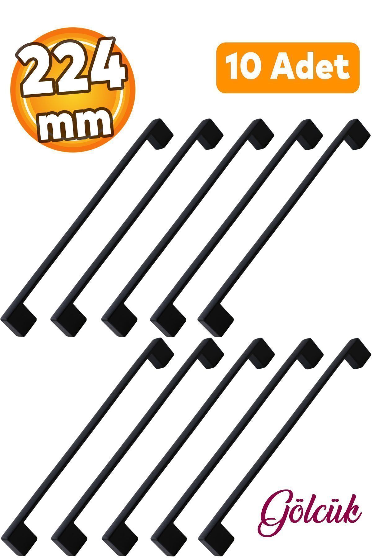 BADEM10 10 Adet Gölcük Düz Siyah Mobilya Mutfak Çekmece Dolap Dolabı Metal Kulpu Kulbu Kulpları 224 Mm